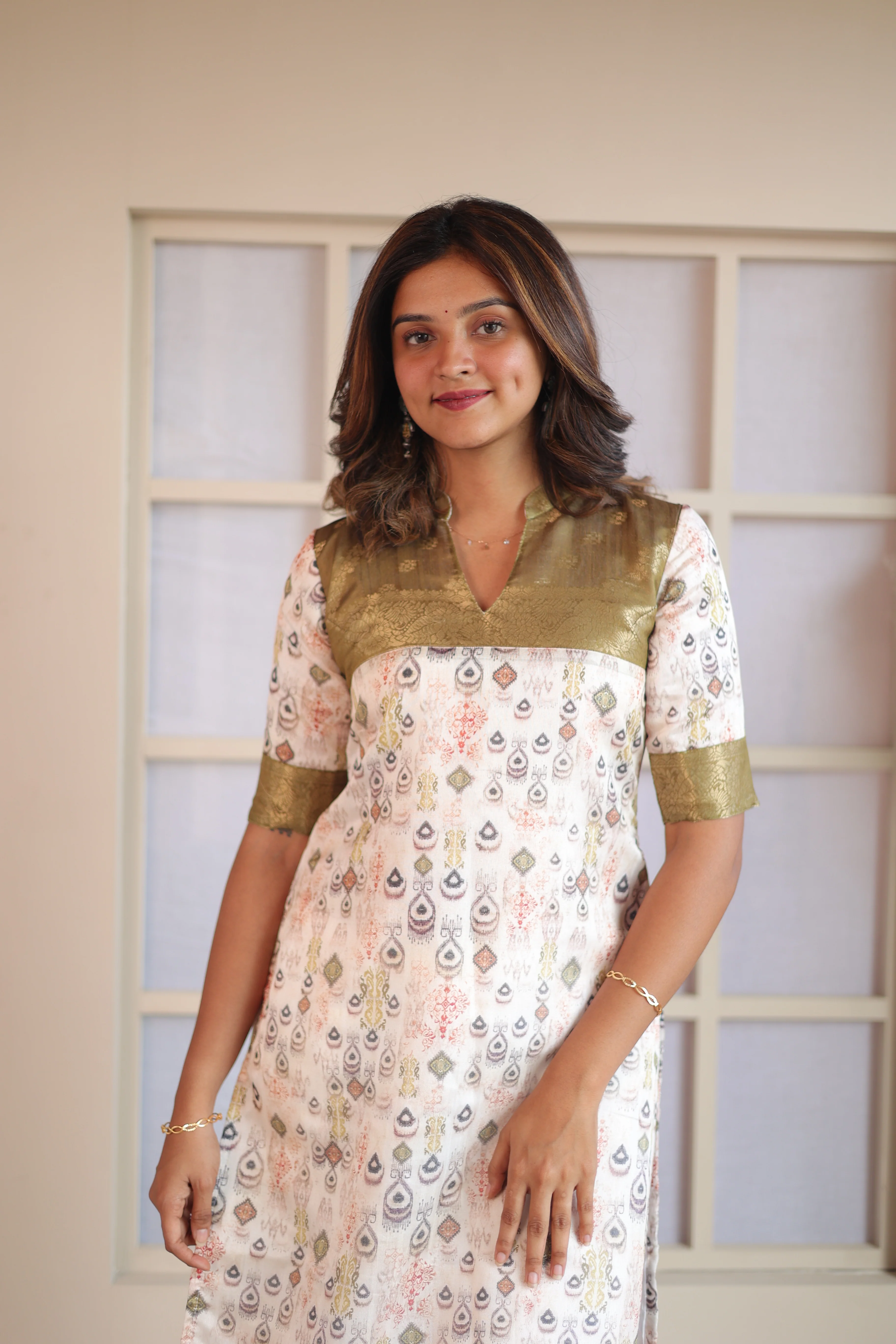 Prathiba Olive Green & White Kurti - Image 6
