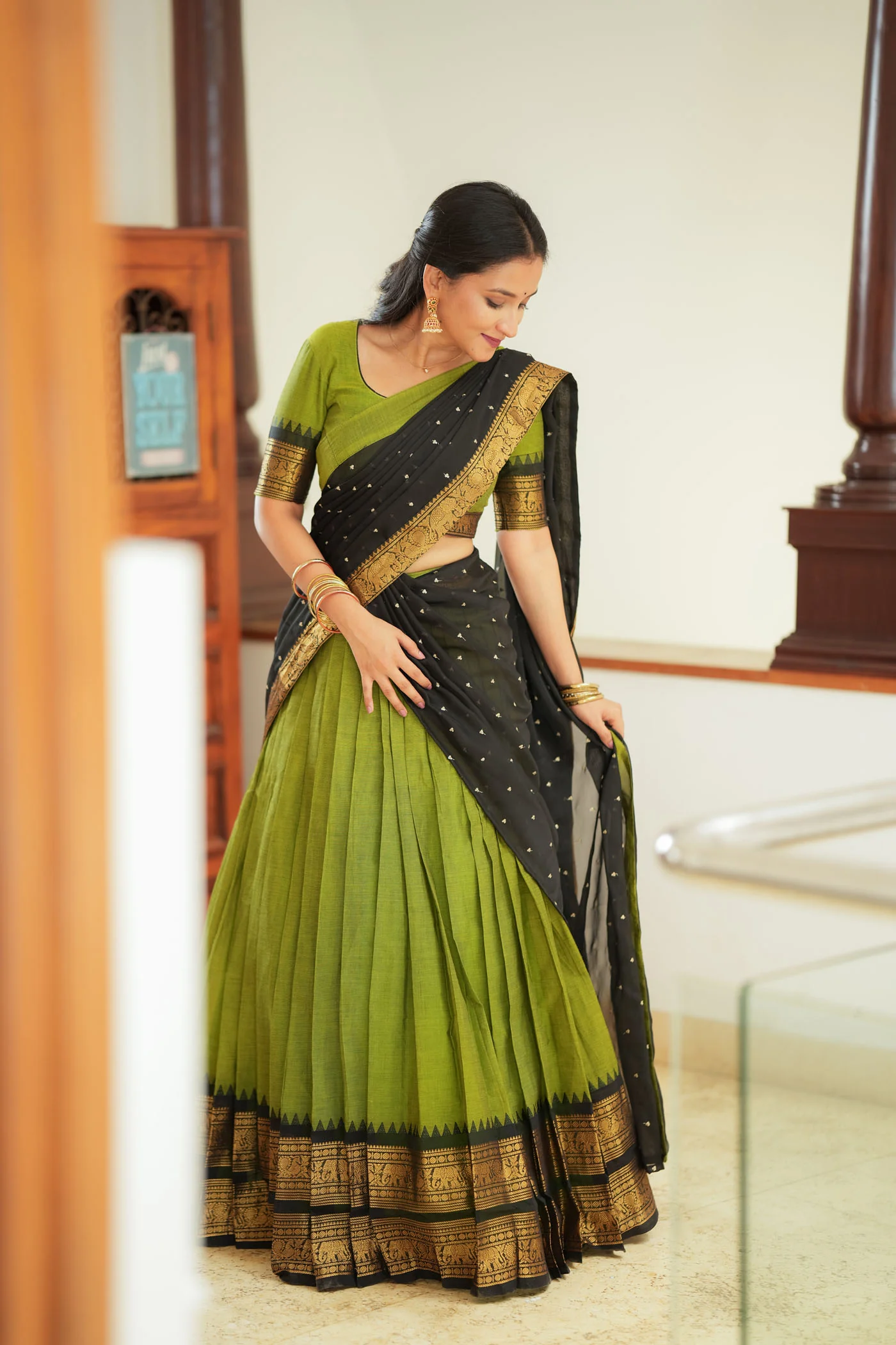 Prisha Olive Green Halfsaree – Mom & Me Set - Image 12