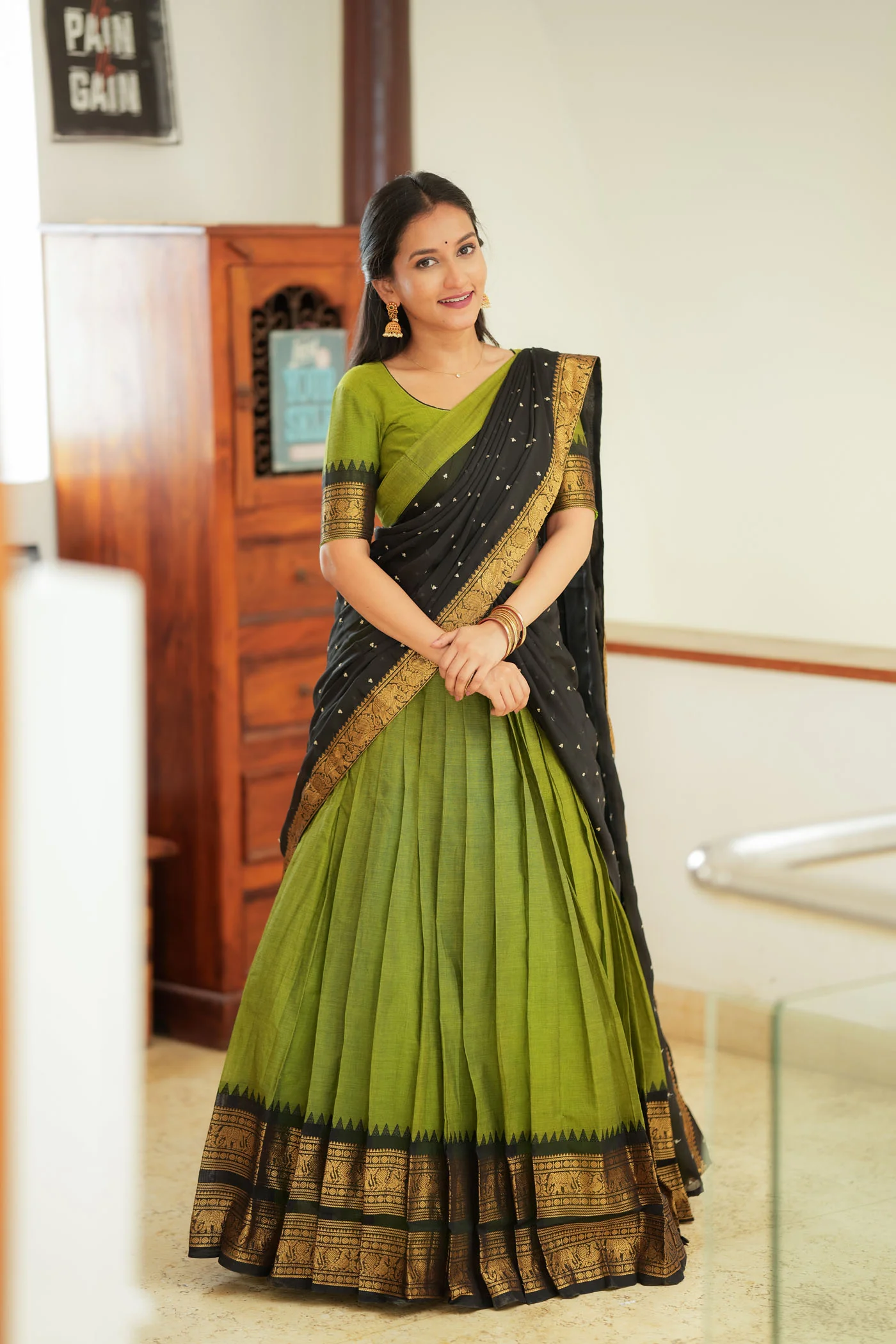 Prisha Olive Green Halfsaree – Mom & Me Set - Image 2