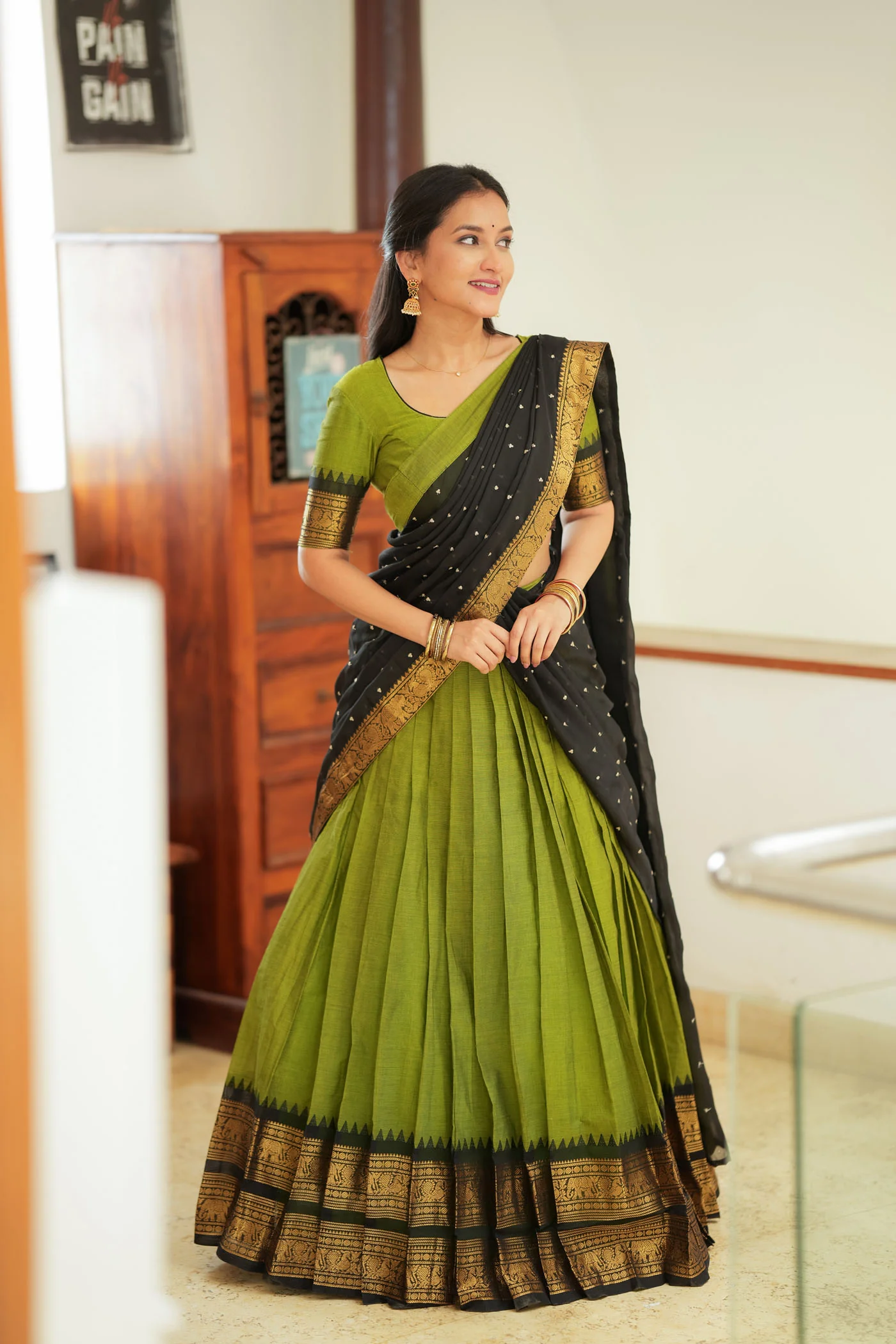 Prisha Olive Green Halfsaree – Mom & Me Set - Image 4