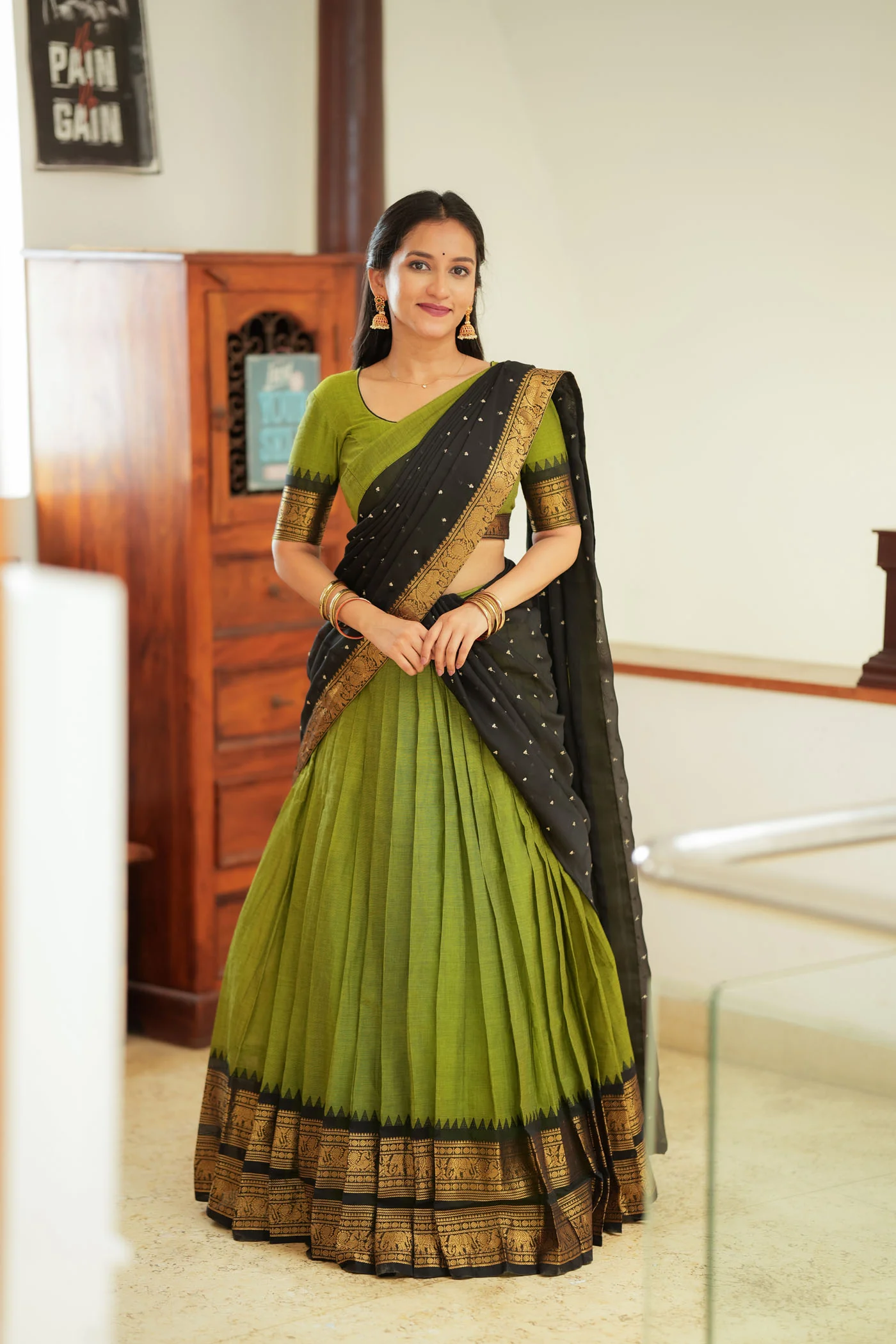 Prisha Olive Green Halfsaree – Mom & Me Set - Image 5