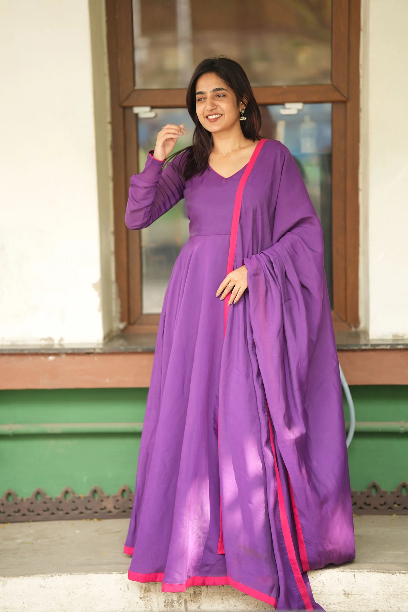 Raha Violet Anarkali Dress (Set of 2) - Image 8
