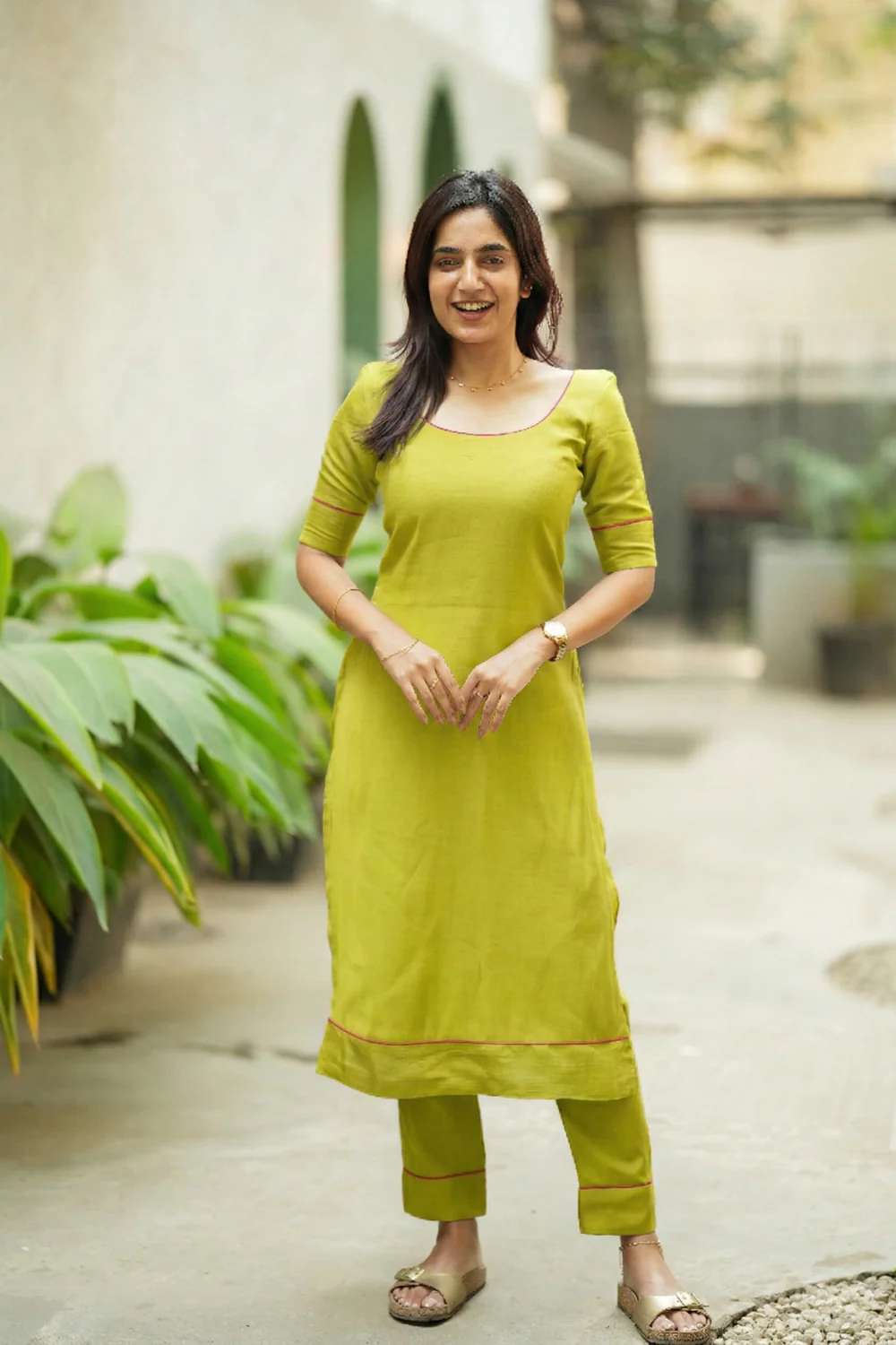 Raha Lime Green Kurti Set (Set of 2) - Image 2