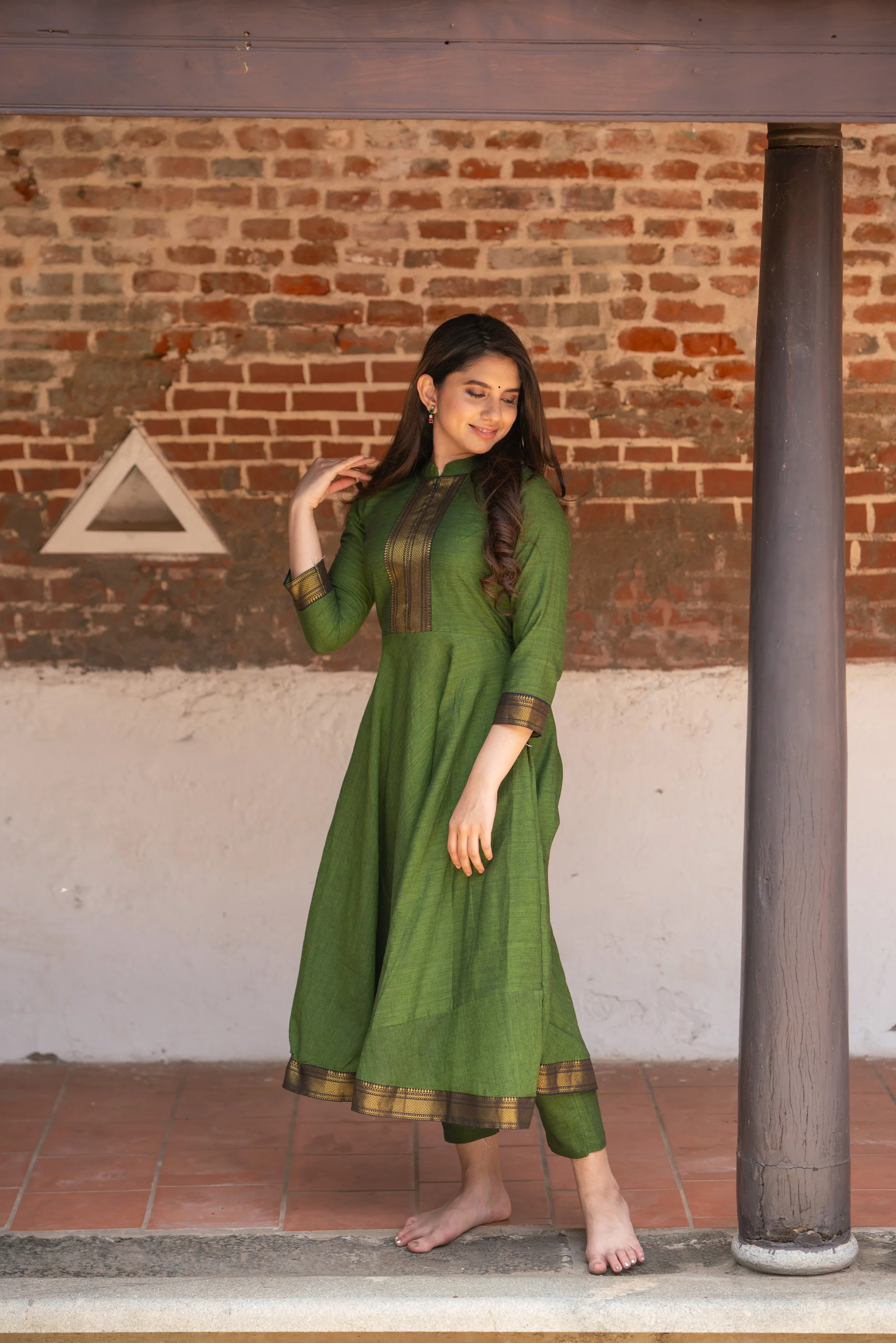 Raksha Olive Green Mangalgiri Co-Ord Set (Set of 2) - Image 10