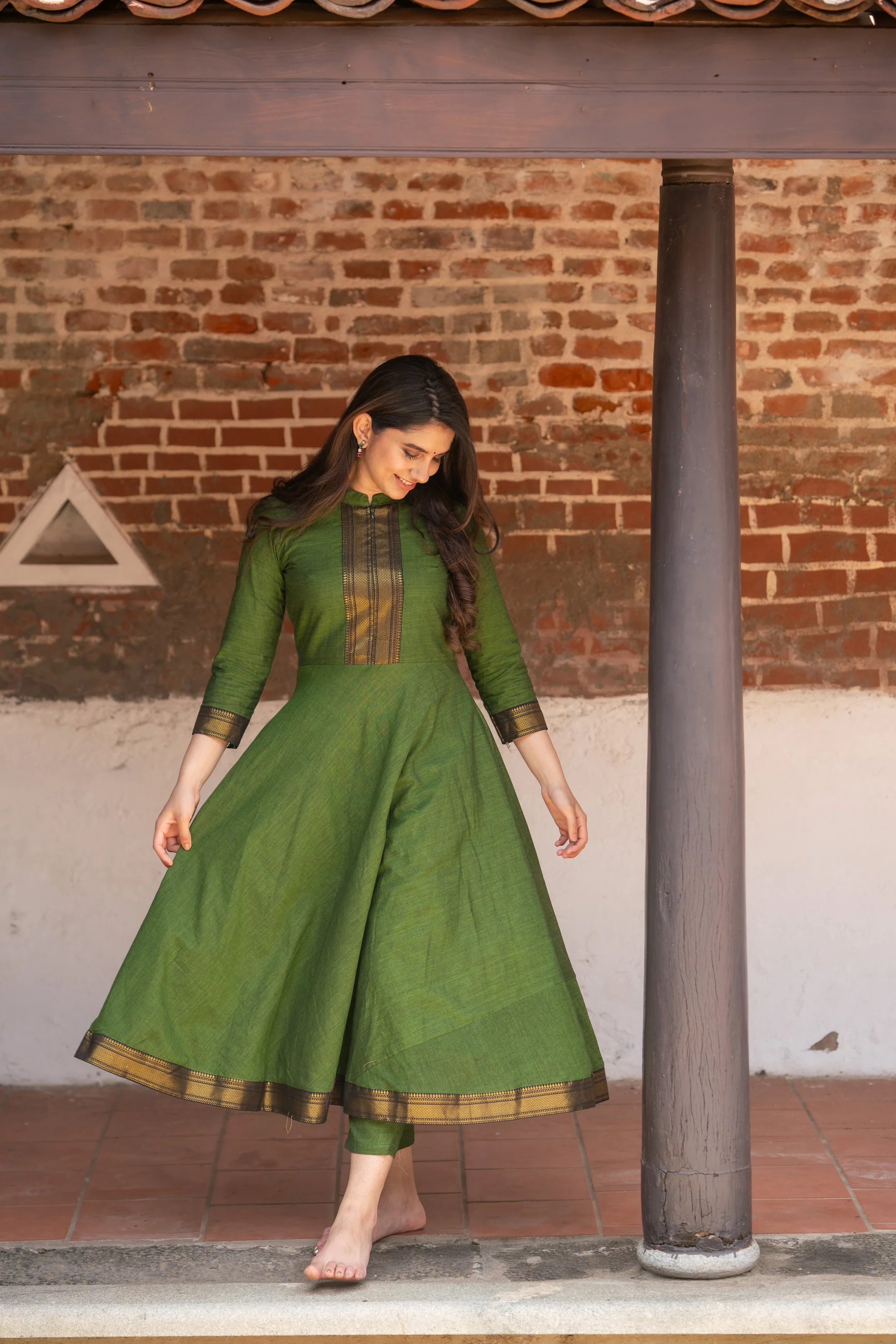 Raksha Olive Green Mangalgiri Co-Ord Set (Set of 2) - Image 11