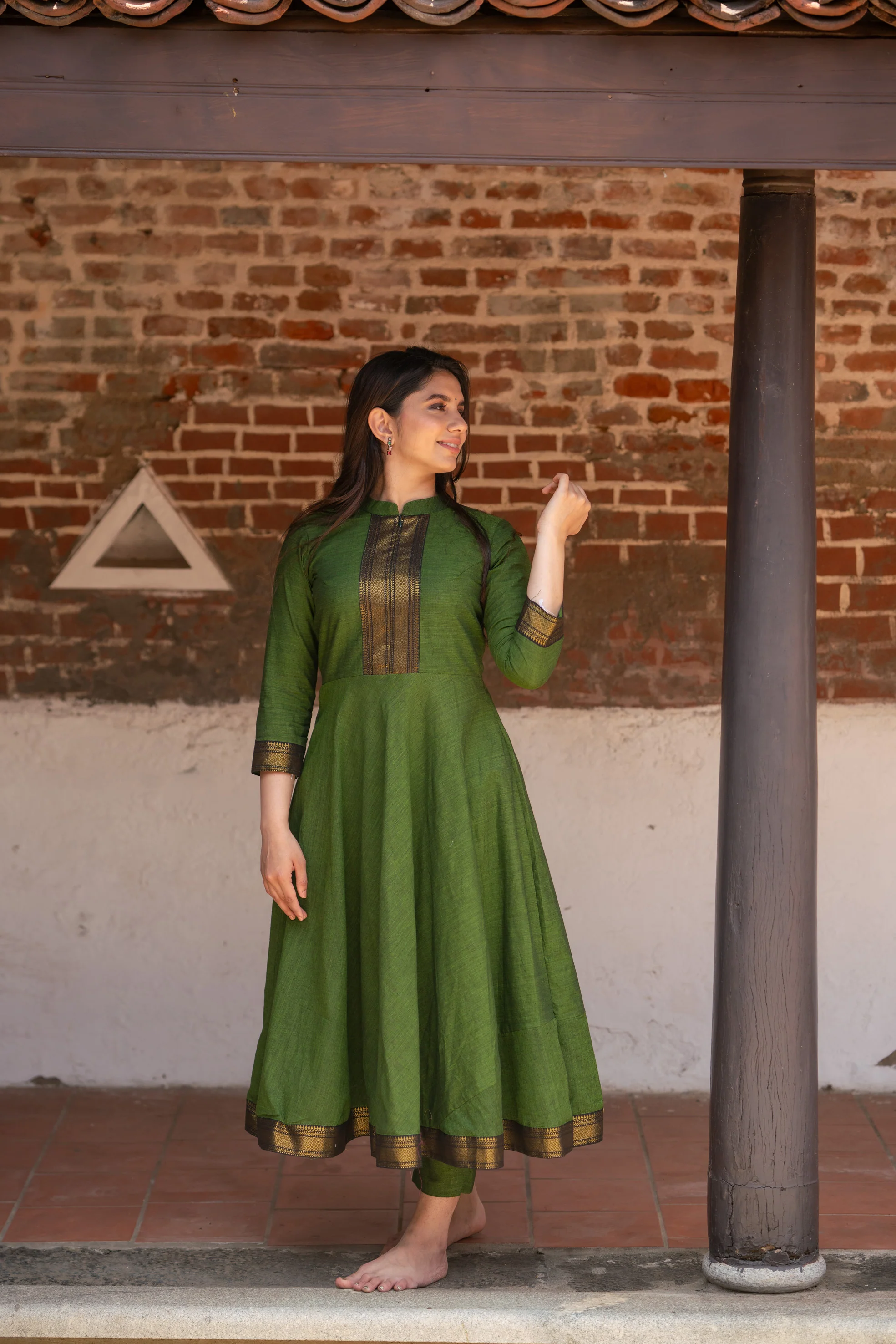 Raksha Olive Green Mangalgiri Co-Ord Set (Set of 2) - Image 12
