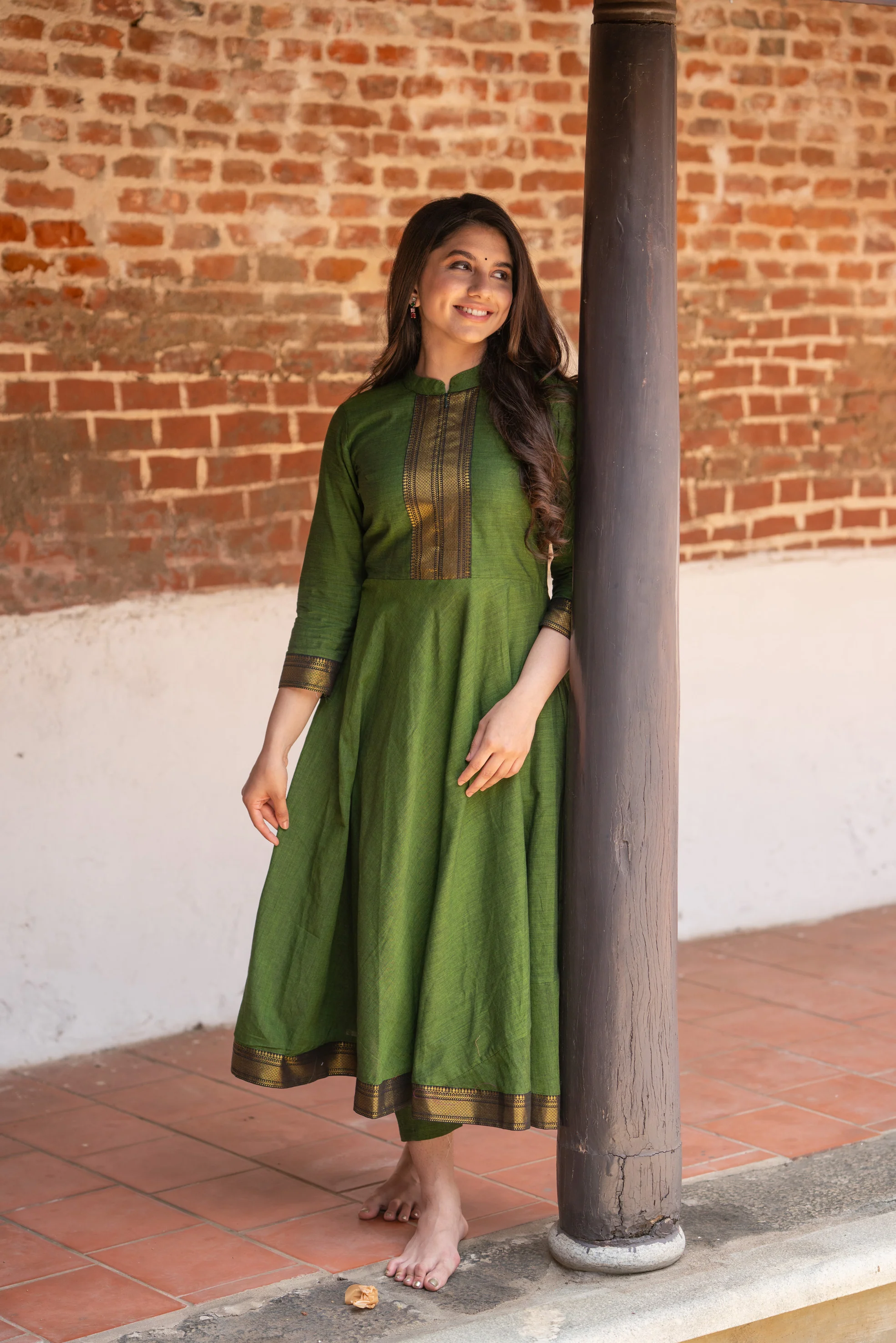 Raksha Olive Green Mangalgiri Co-Ord Set (Set of 2) - Image 3