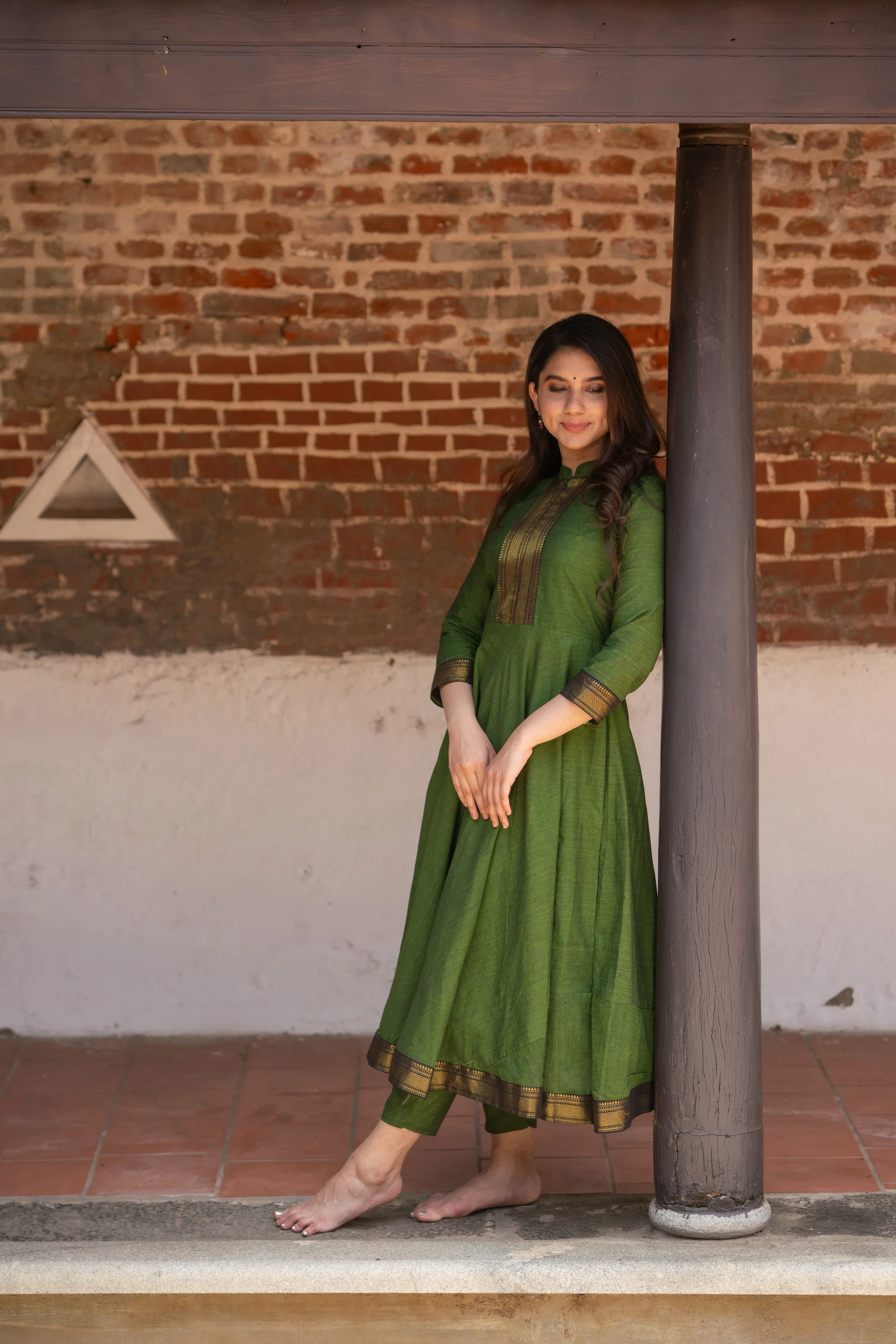 Raksha Olive Green Mangalgiri Co-Ord Set (Set of 2) - Image 6