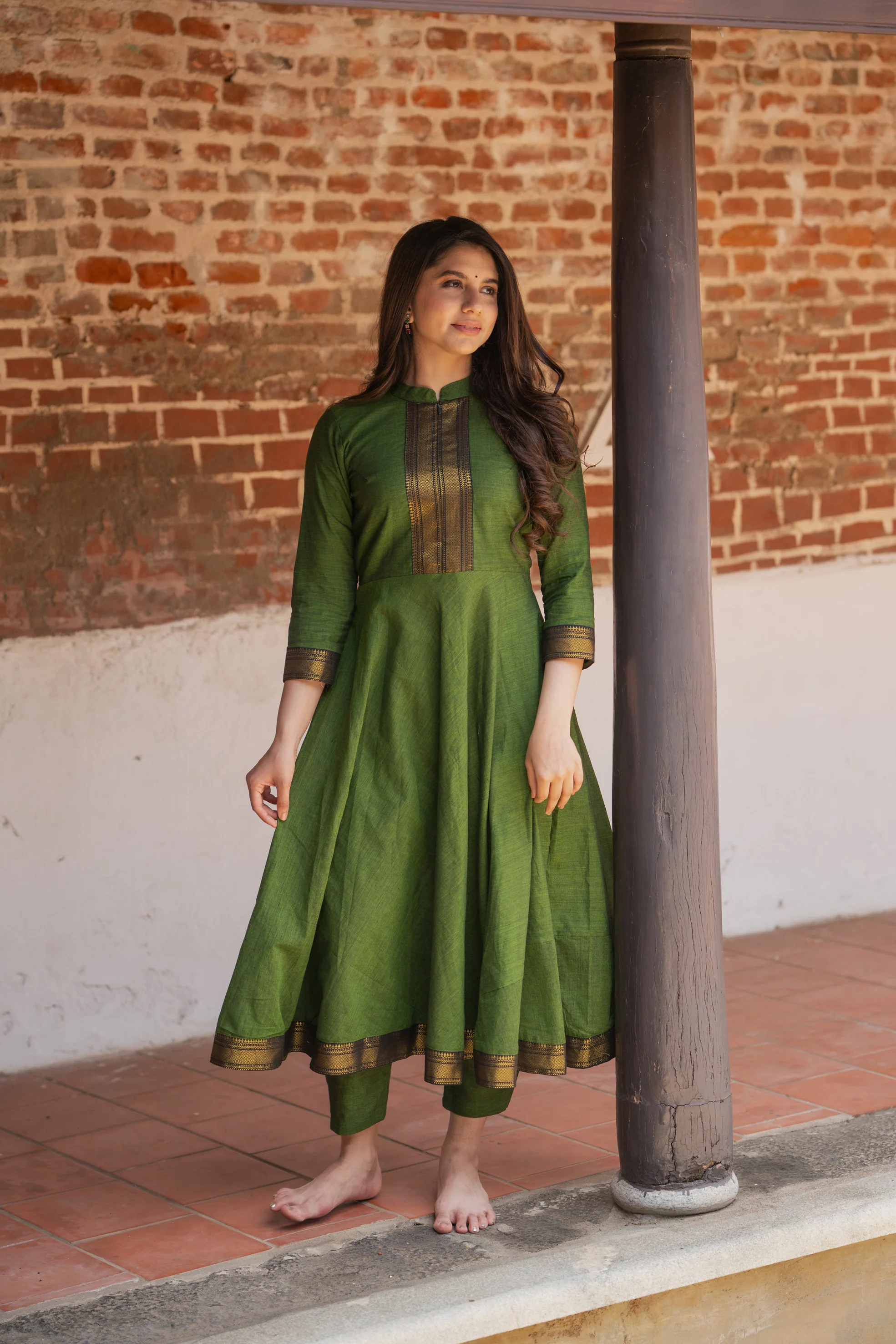 Raksha Olive Green Mangalgiri Co-Ord Set (Set of 2) - Image 7