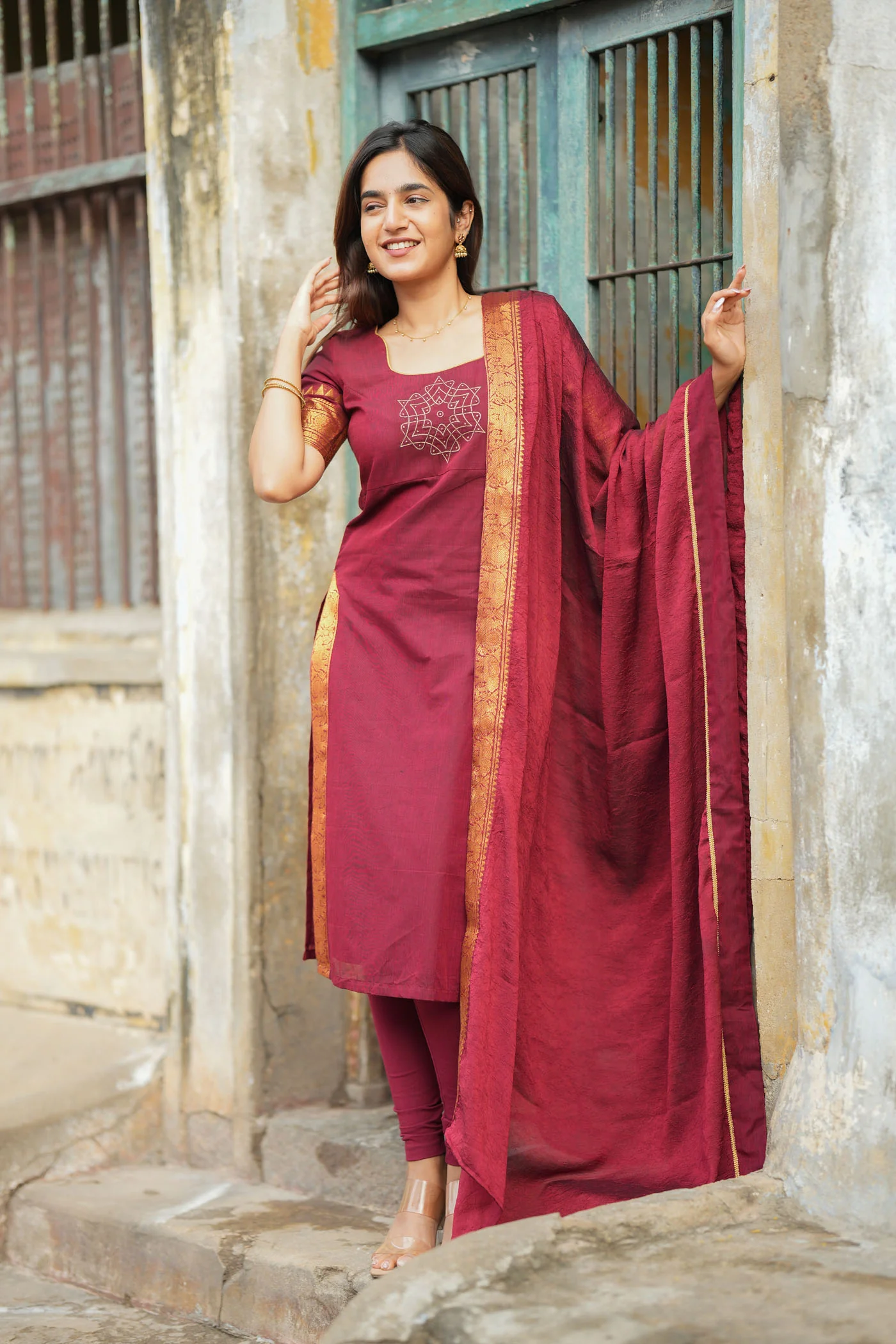Riddhi Maroon Kurti Set (Set of 2 ) - Image 2