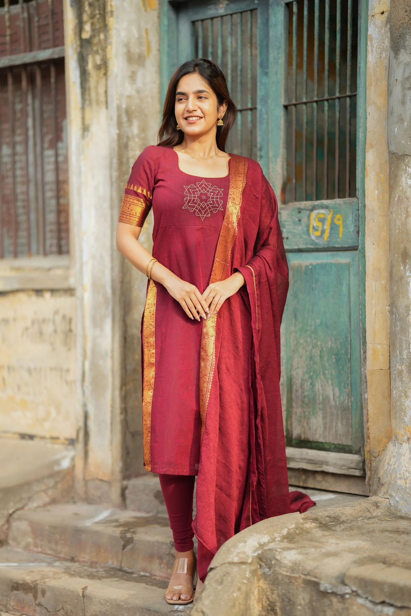 Riddhi Maroon Kurti Set (Set of 2 ) - Image 3