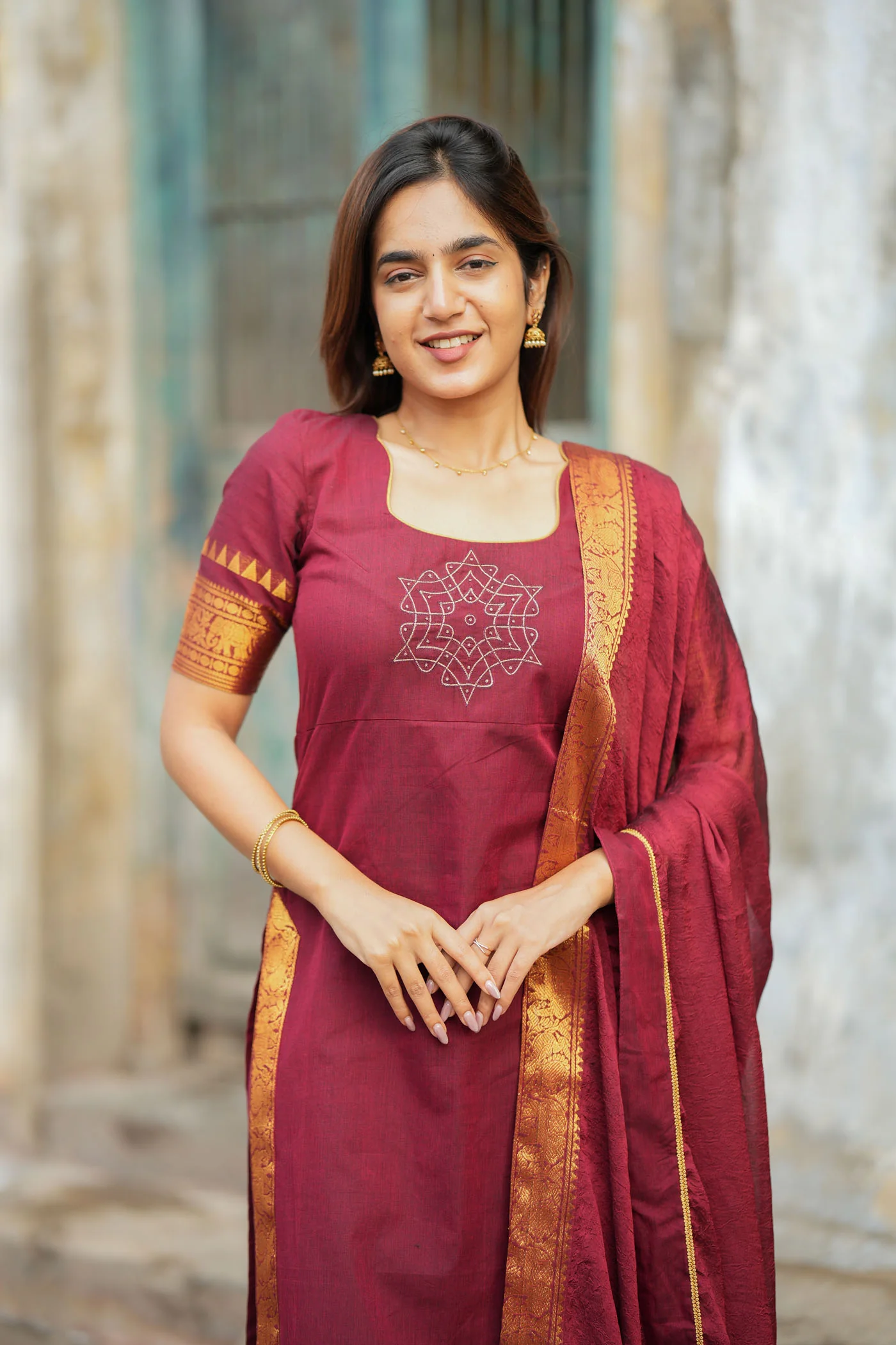 Riddhi Maroon Kurti Set (Set of 2 ) - Image 5