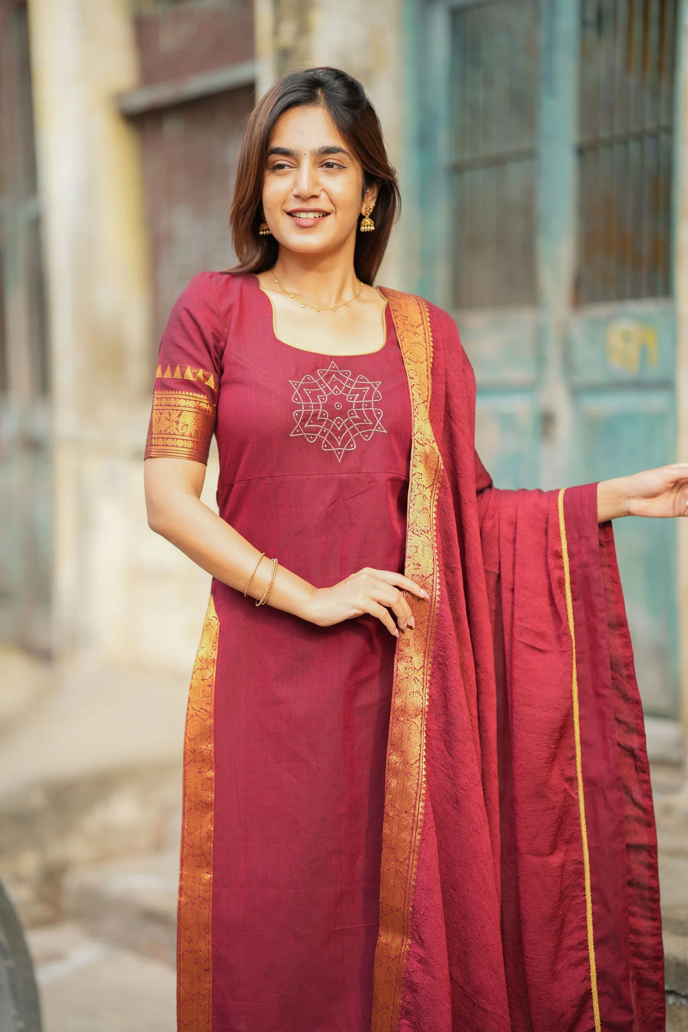 Riddhi Maroon Kurti Set (Set of 2 ) - Image 8