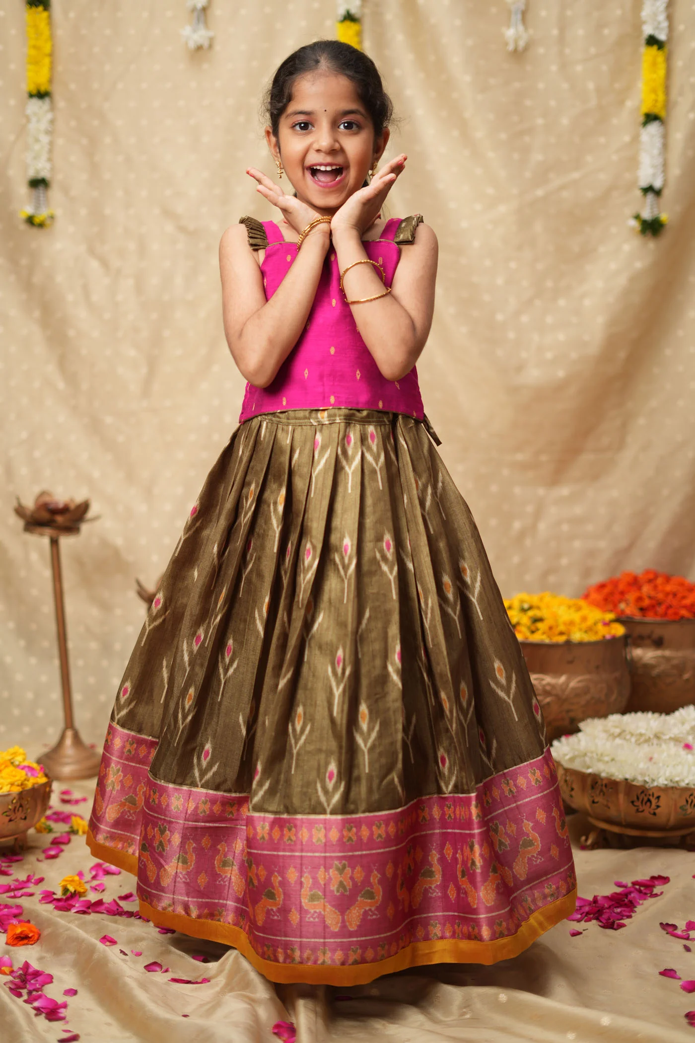 Saara Green wih Pink Lehenga Mini (Set of 2) - Image 2