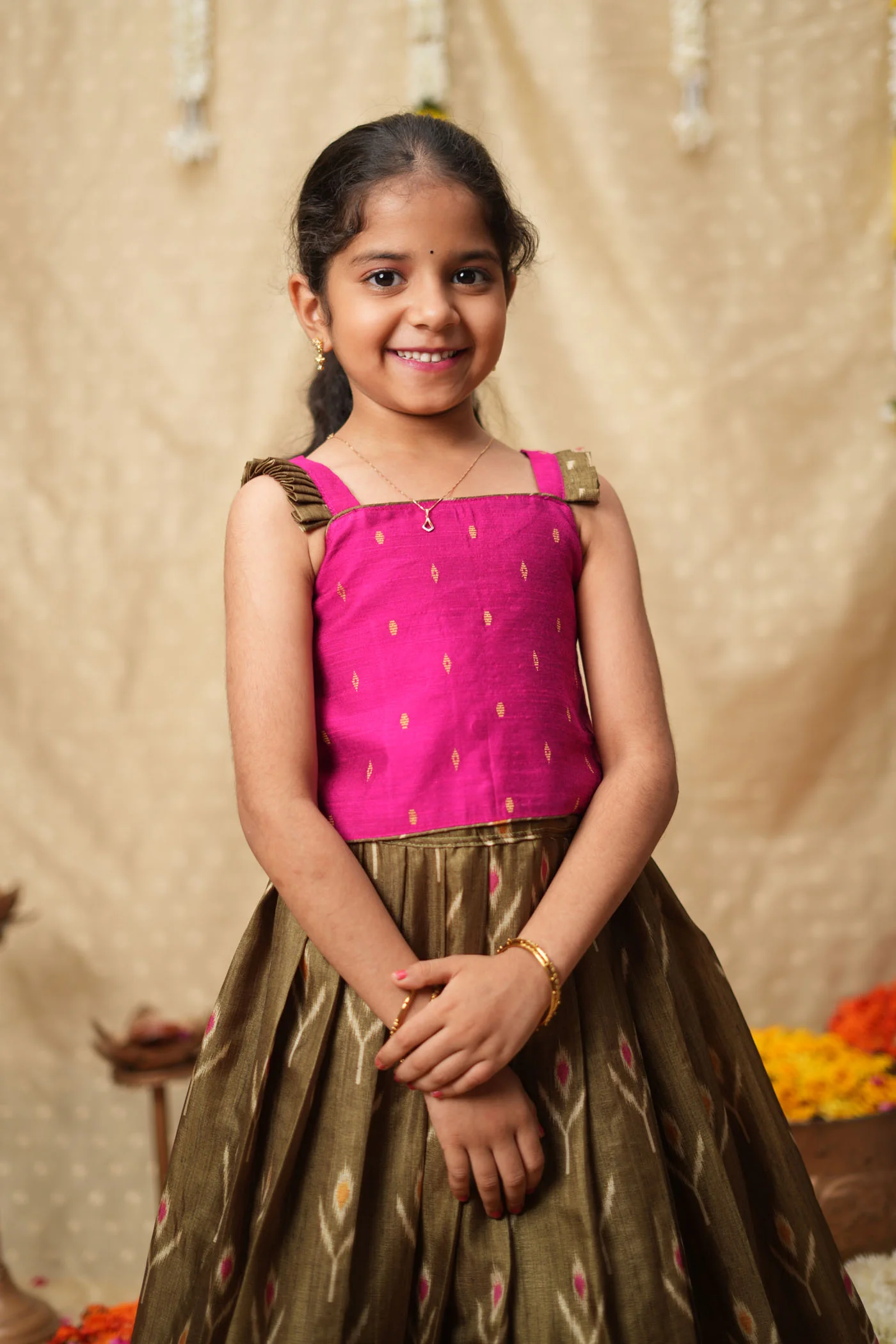 Saara Green wih Pink Lehenga Mini (Set of 2) - Image 3