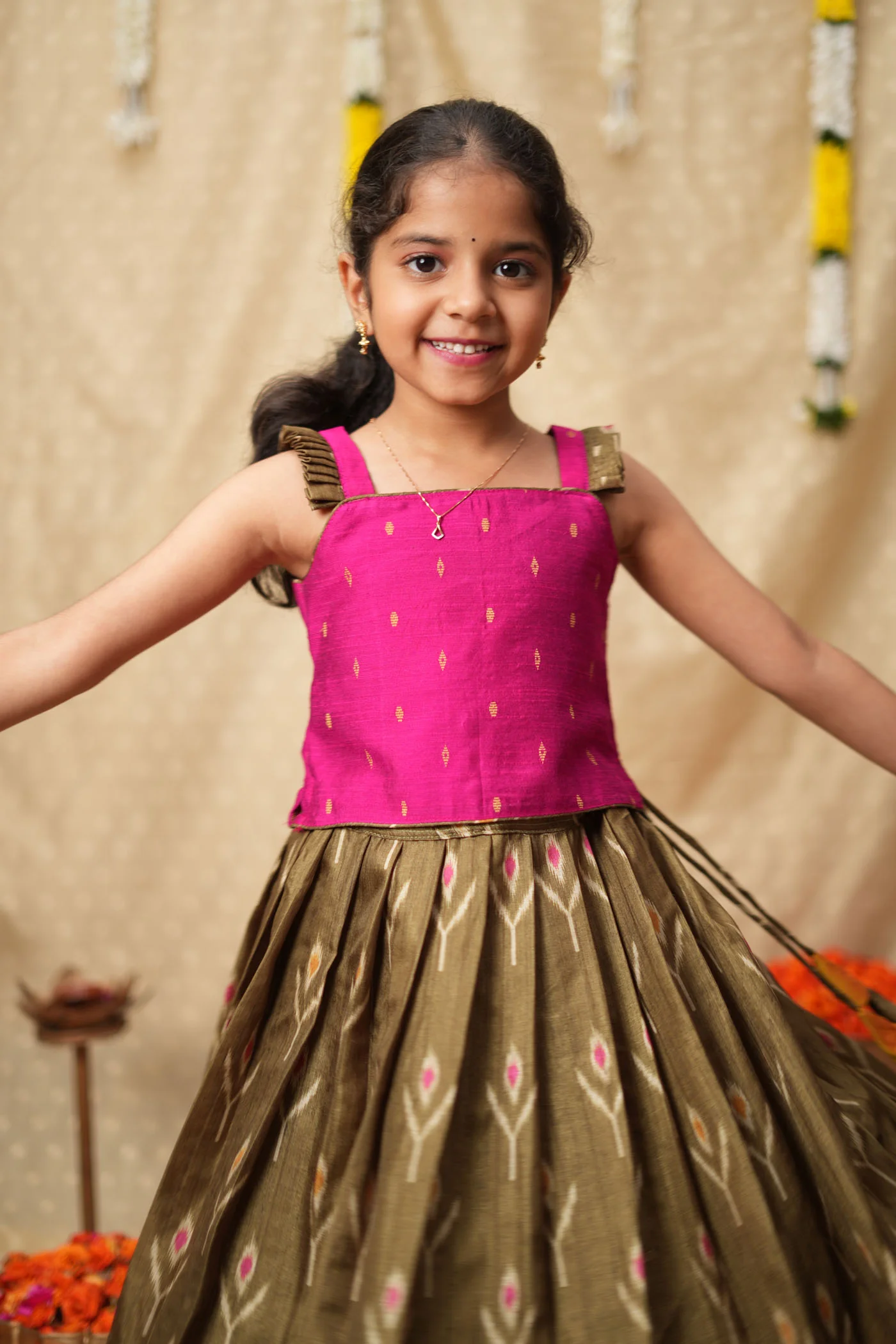 Saara Green wih Pink Lehenga Mini (Set of 2) - Image 4