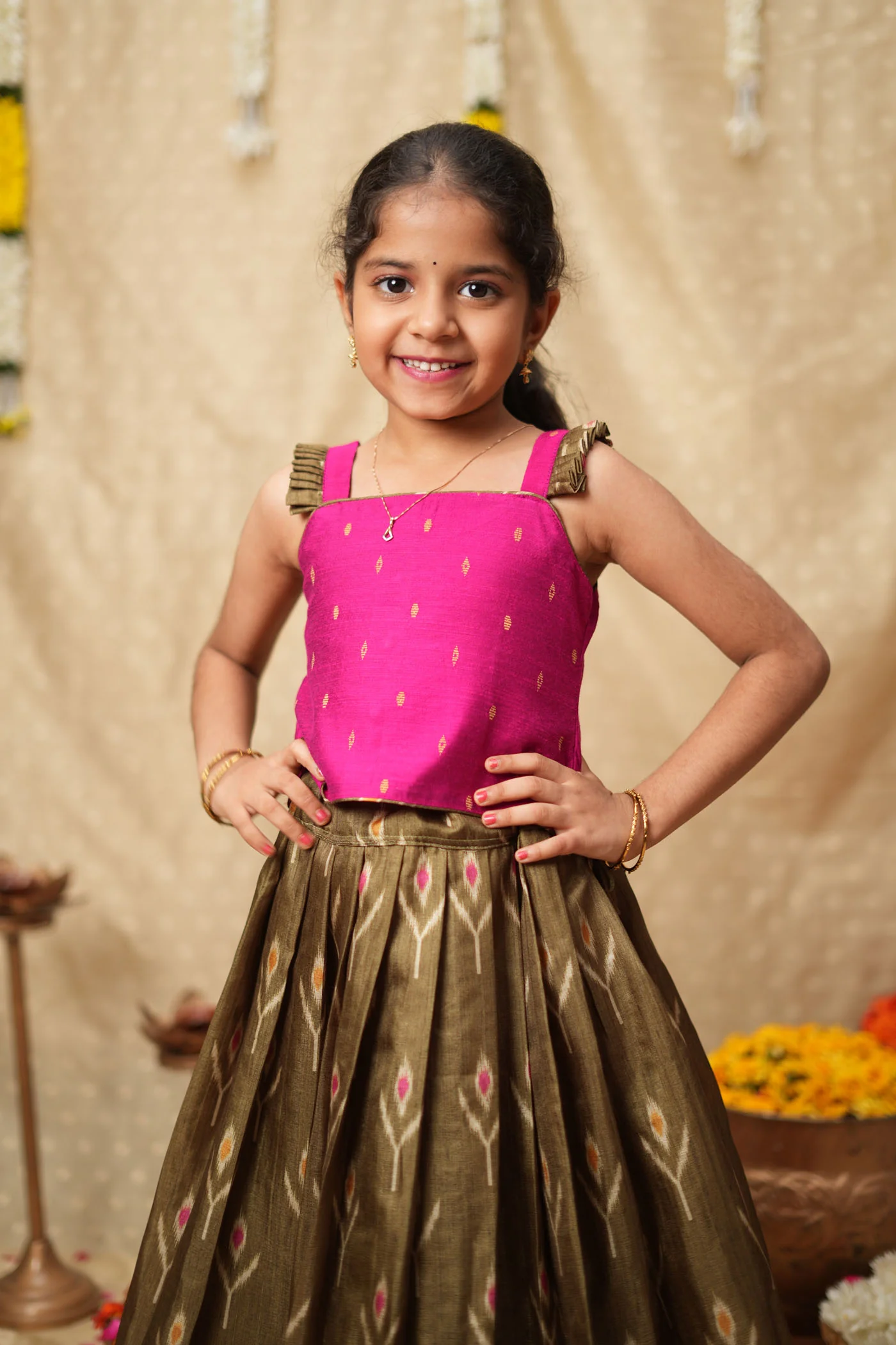 Saara Green wih Pink Lehenga Mini (Set of 2) - Image 5