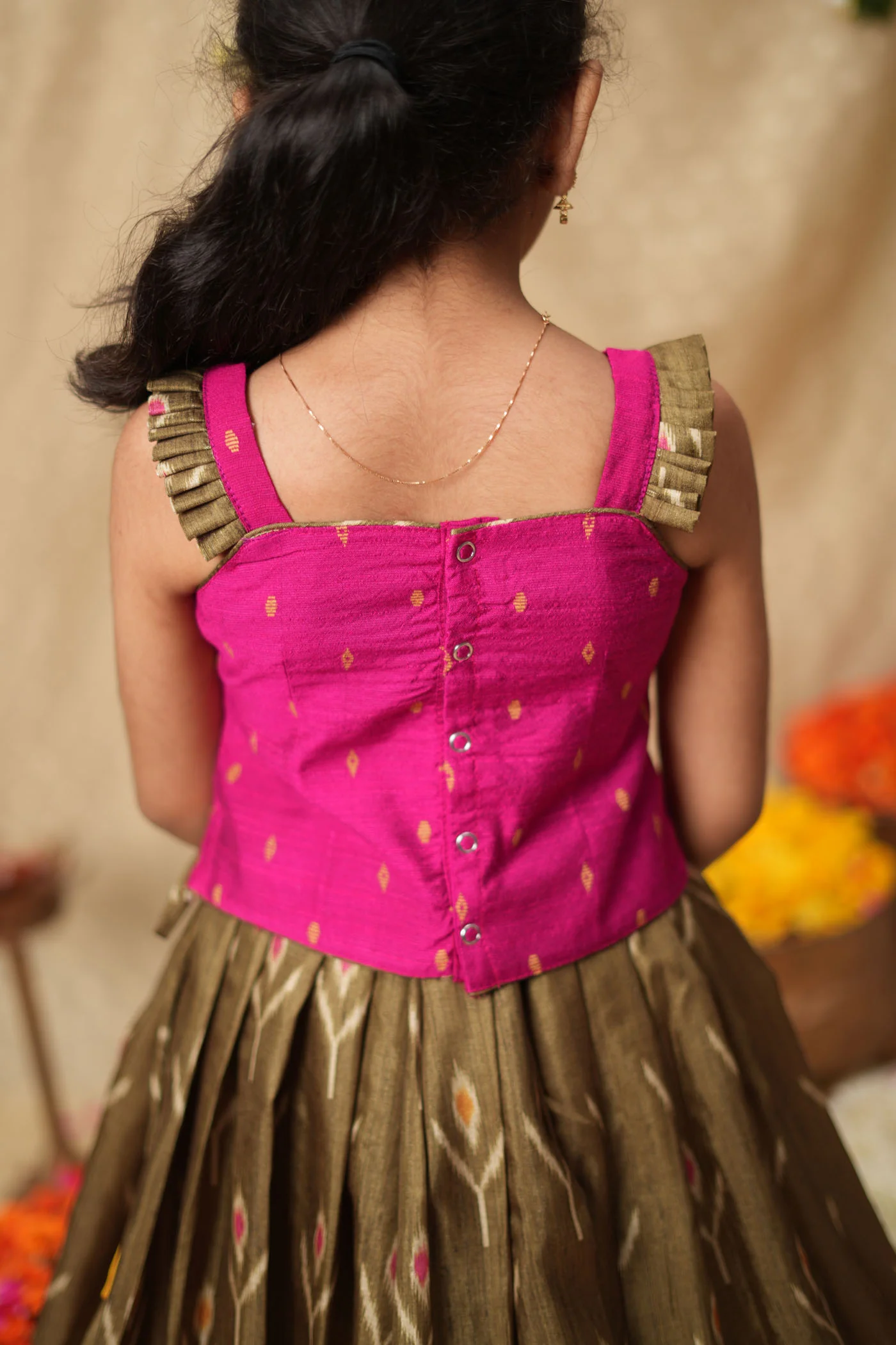 Saara Green wih Pink Lehenga Mini (Set of 2) - Image 6