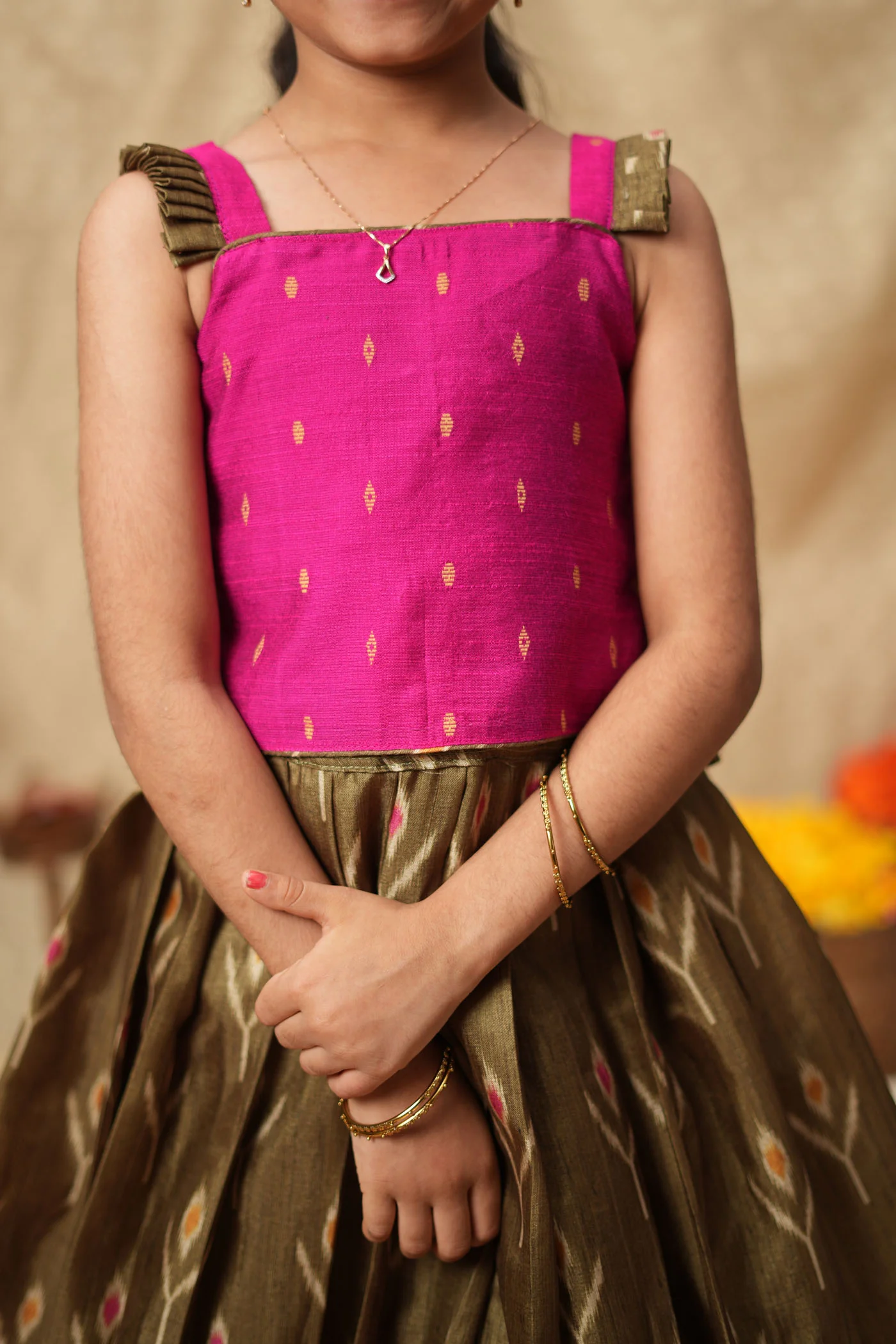 Saara Green wih Pink Lehenga Mini (Set of 2) - Image 7