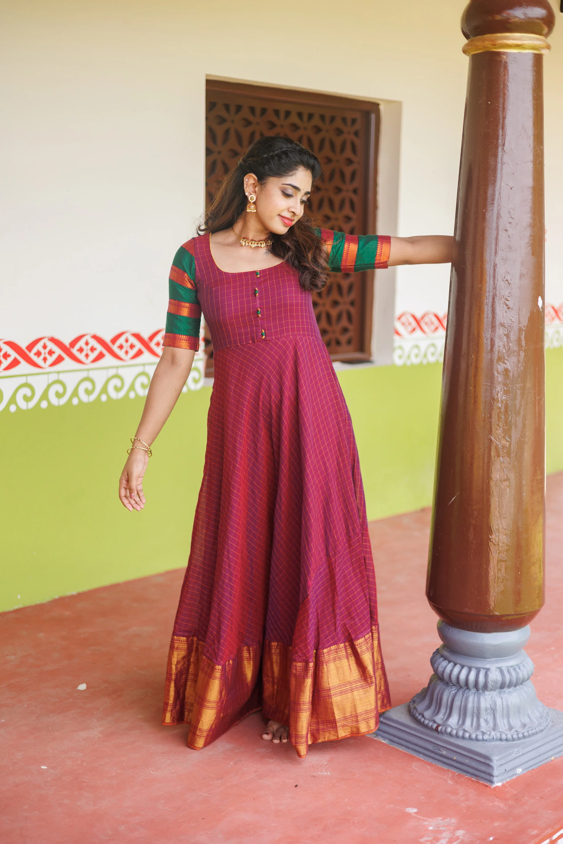 Sahana Magenta Narayanpet Cotton Dress - Image 10