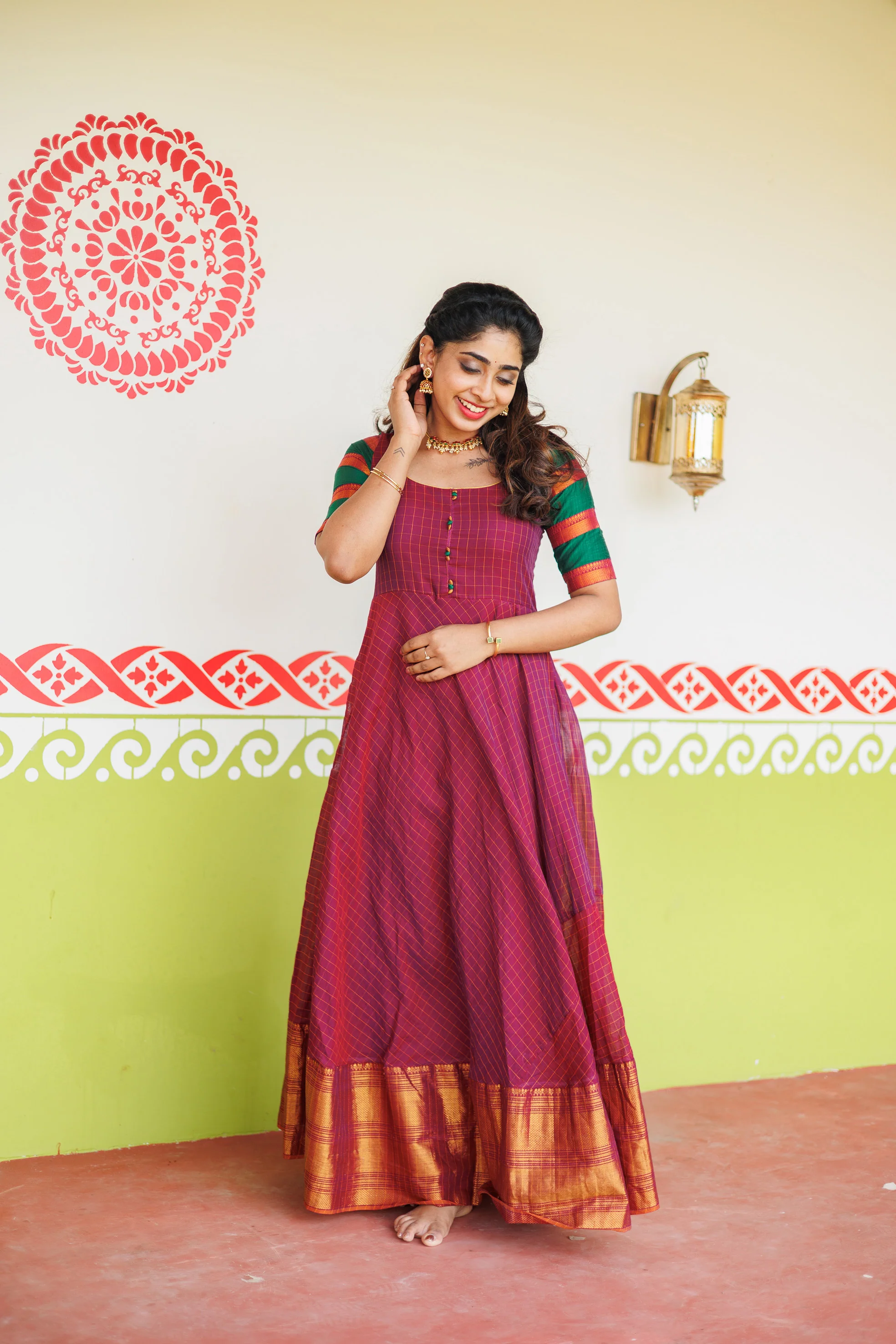 Sahana Magenta Narayanpet Cotton Dress - Image 5