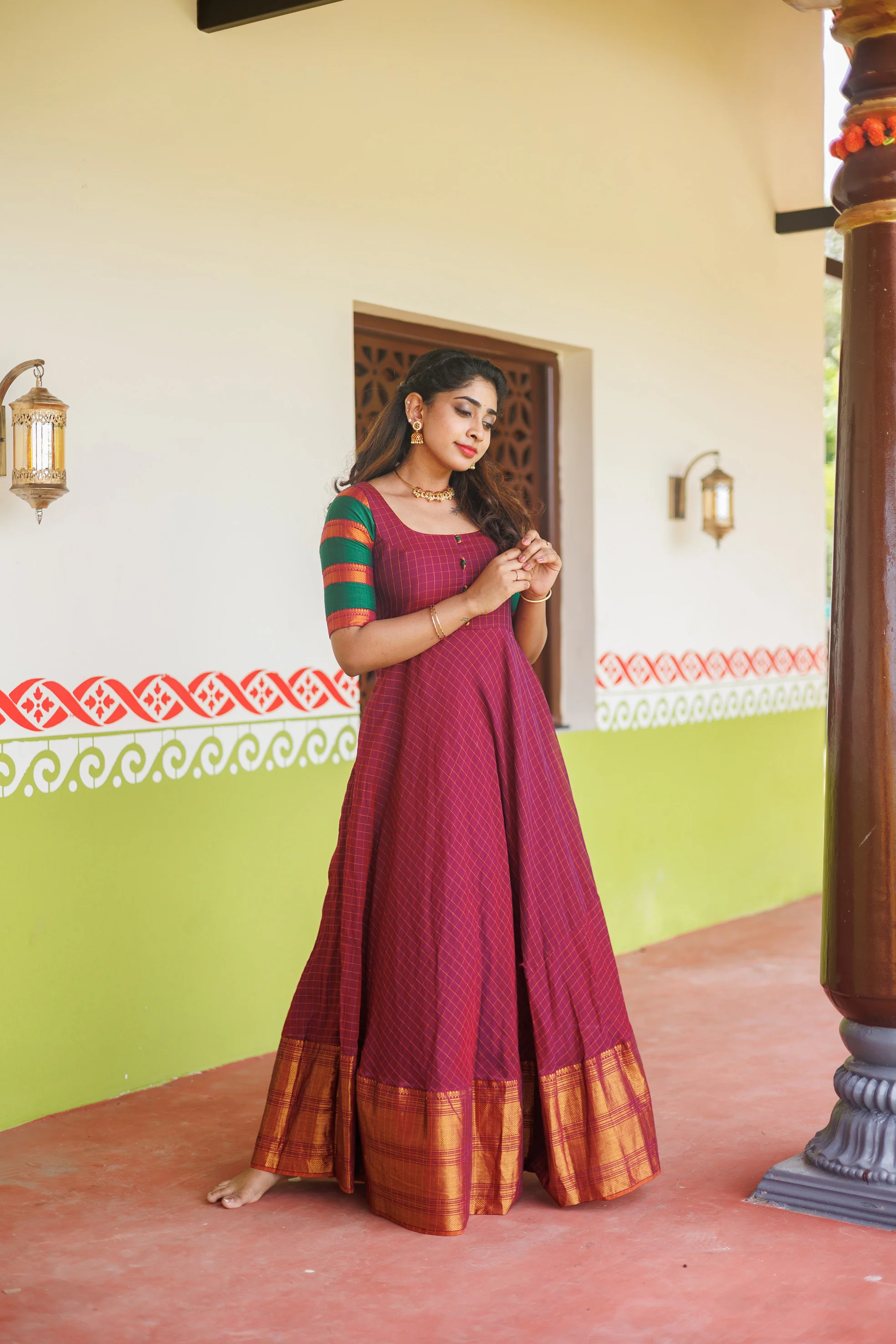 Sahana Magenta Narayanpet Cotton Dress - Image 8