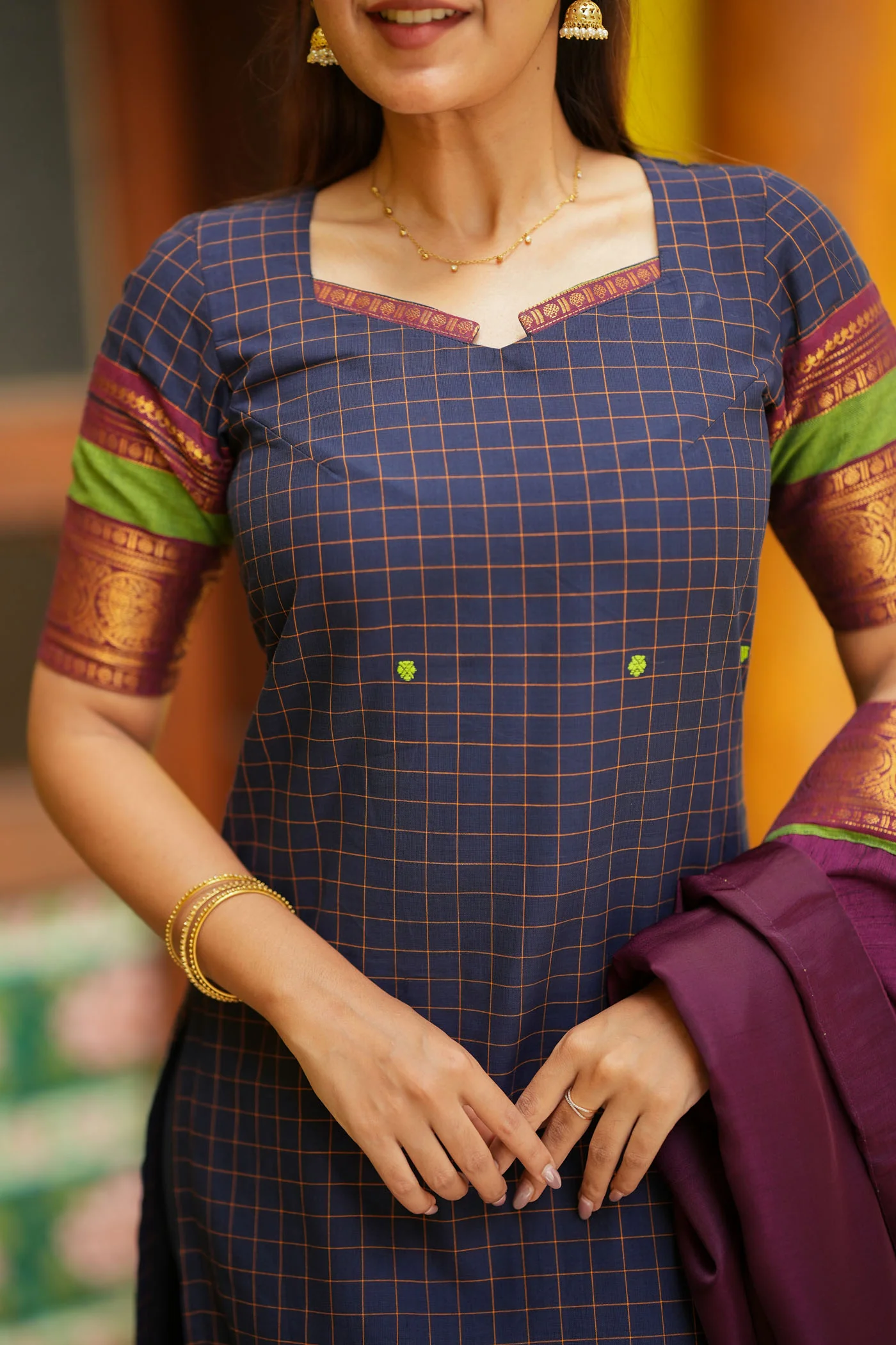 Sana Blue Checks Kurti Set (Set of 2 ) - Image 6