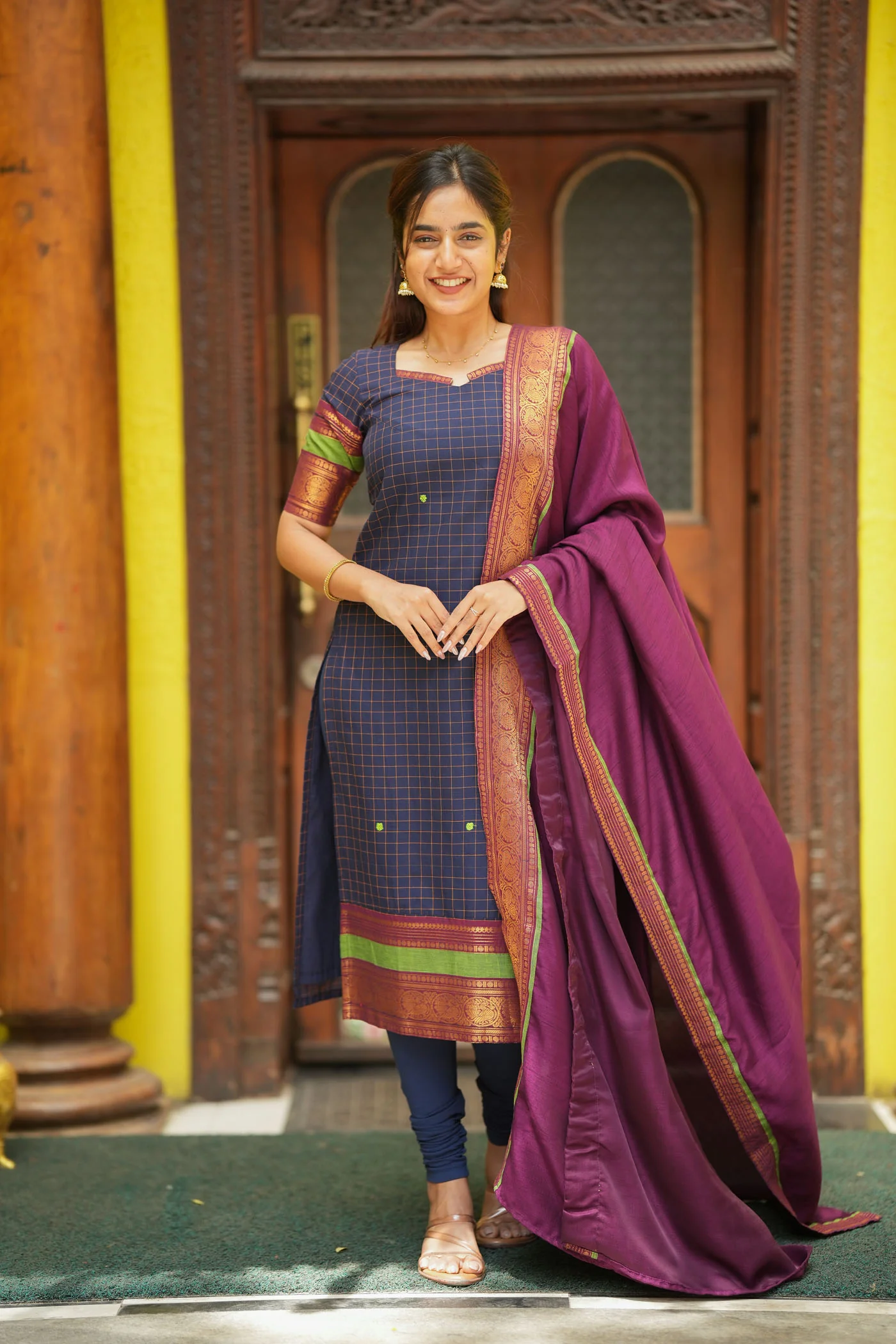 Sana Blue Checks Kurti Set (Set of 2 ) - Image 2