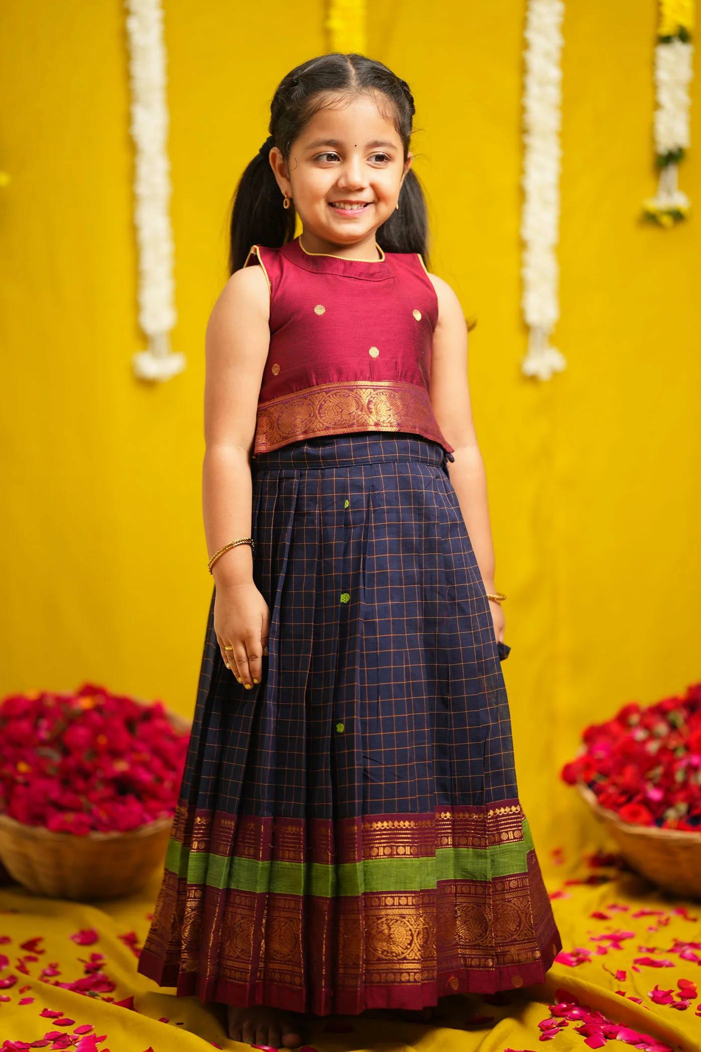 Sana Navy Blue with Maroon Lehenga Mini - Image 2