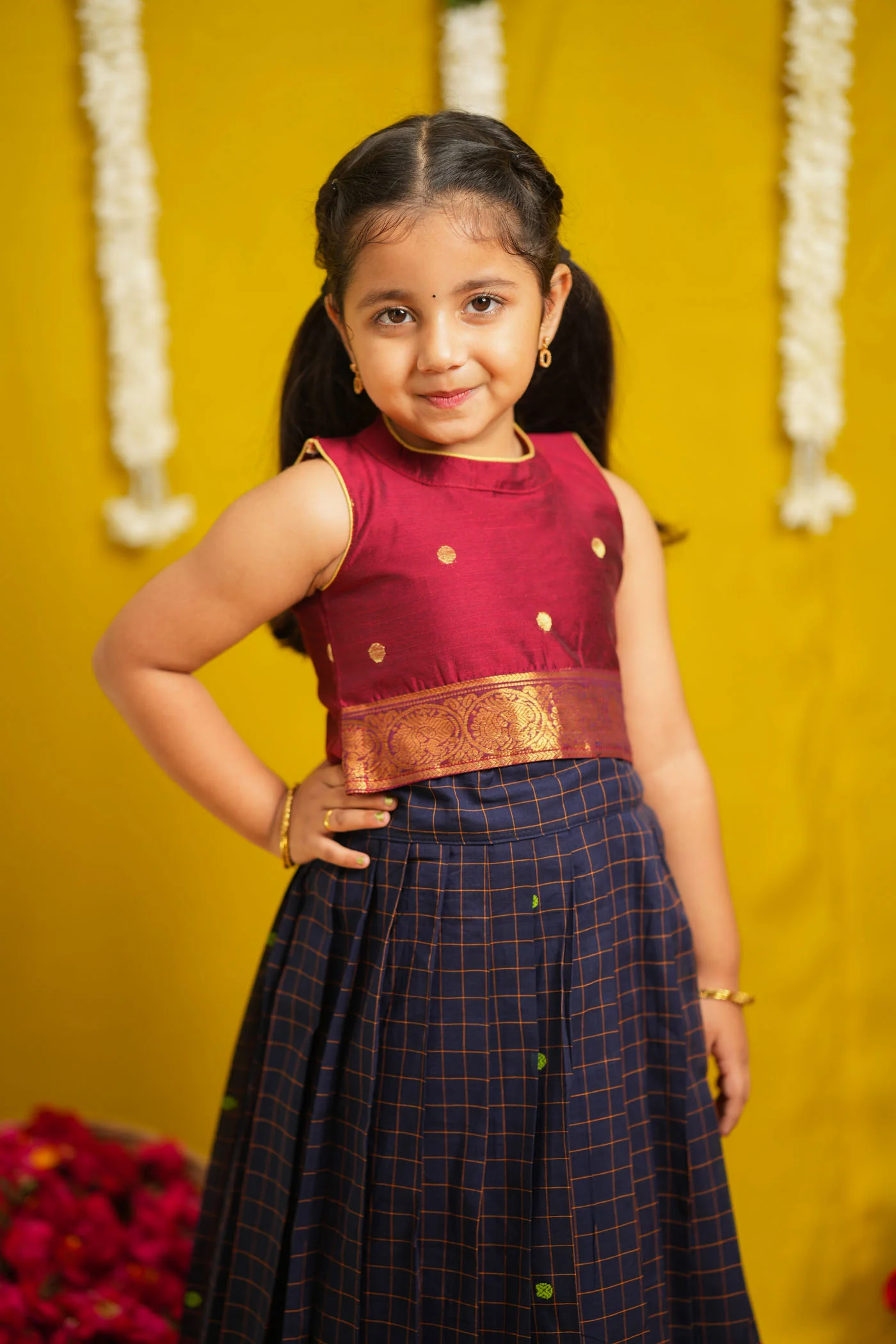 Sana Navy Blue with Maroon Lehenga Mini - Image 3