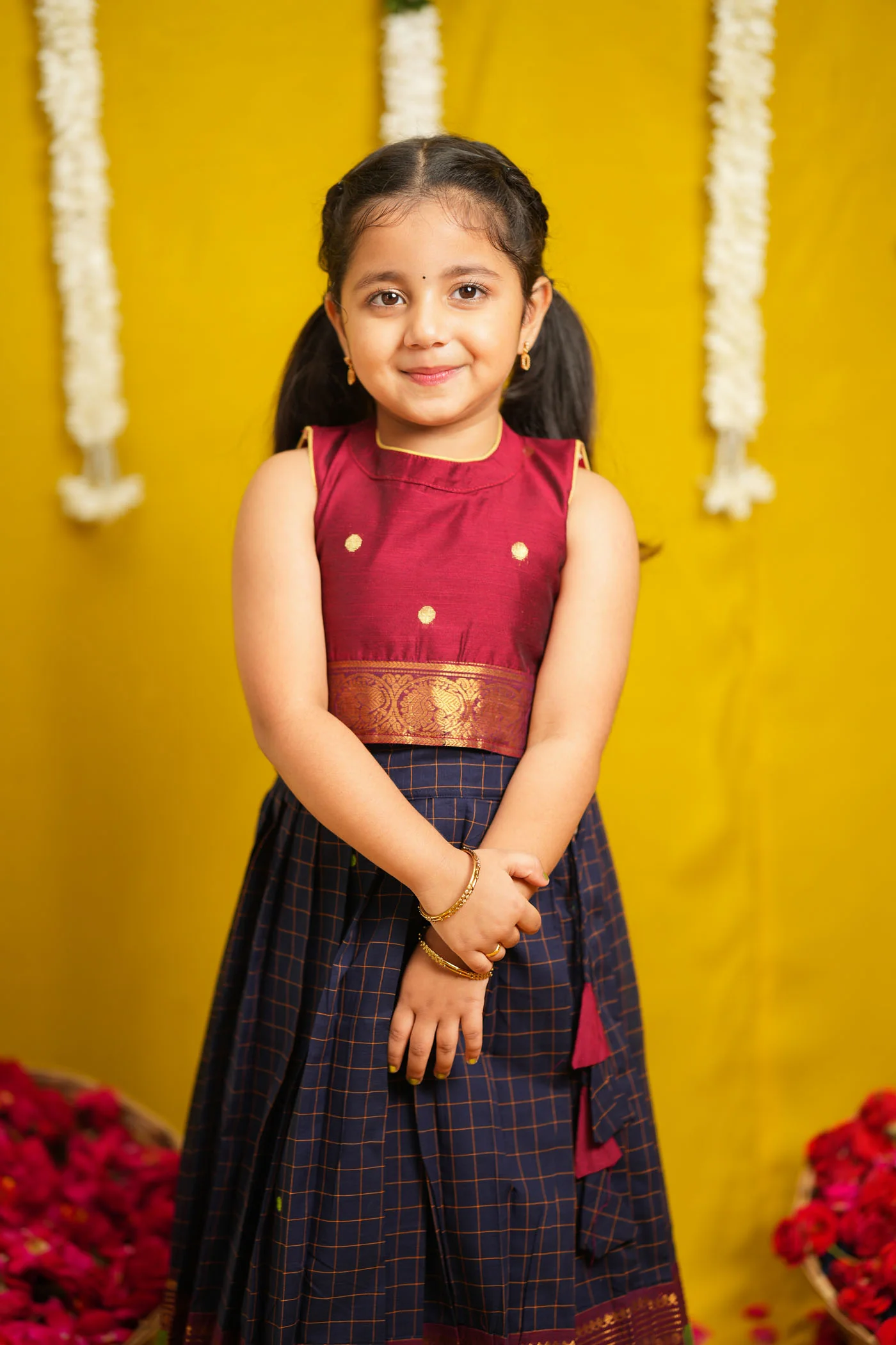Sana Navy Blue with Maroon Lehenga Mini - Image 4
