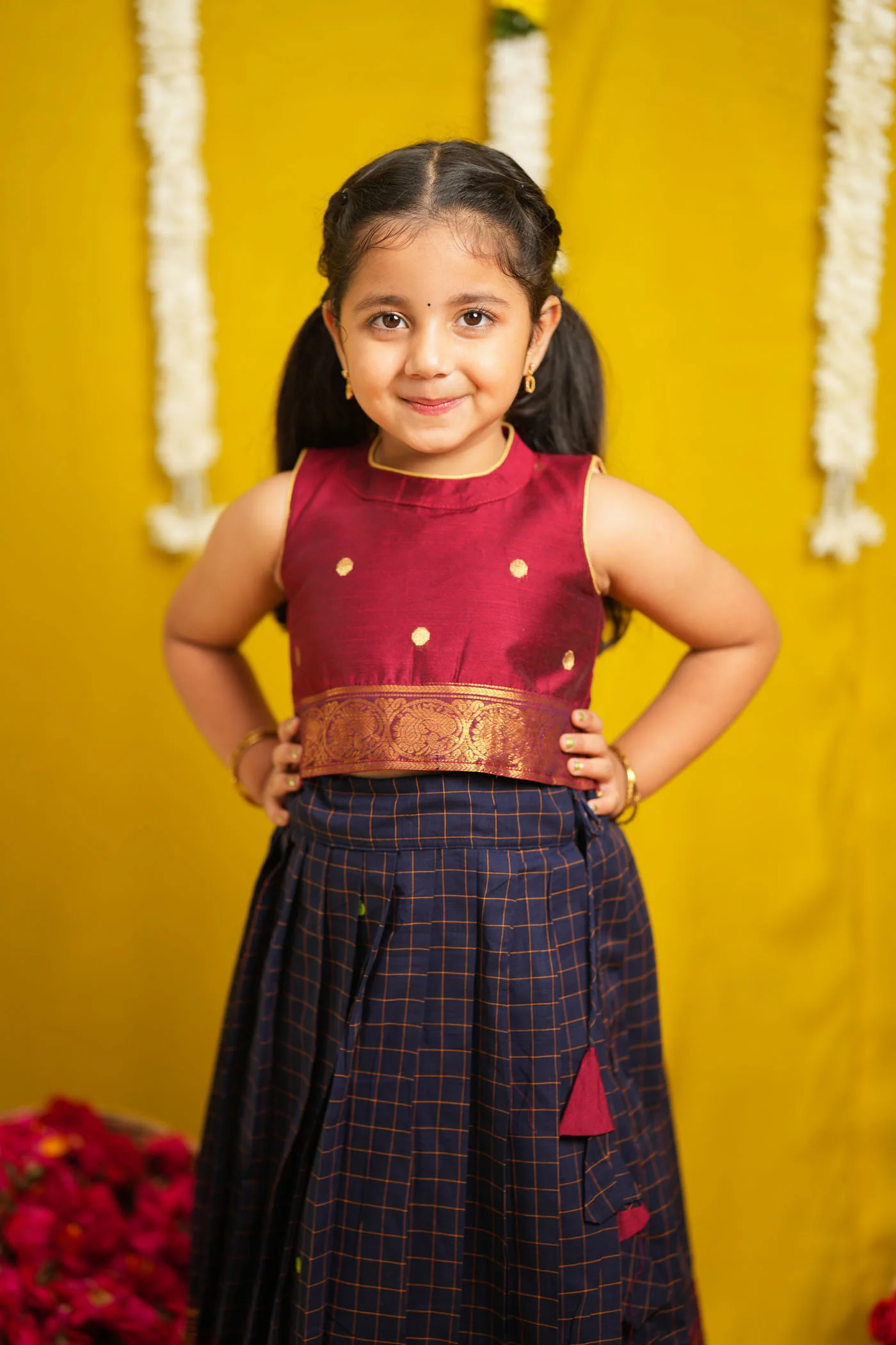 Sana Navy Blue with Maroon Lehenga Mini - Image 5