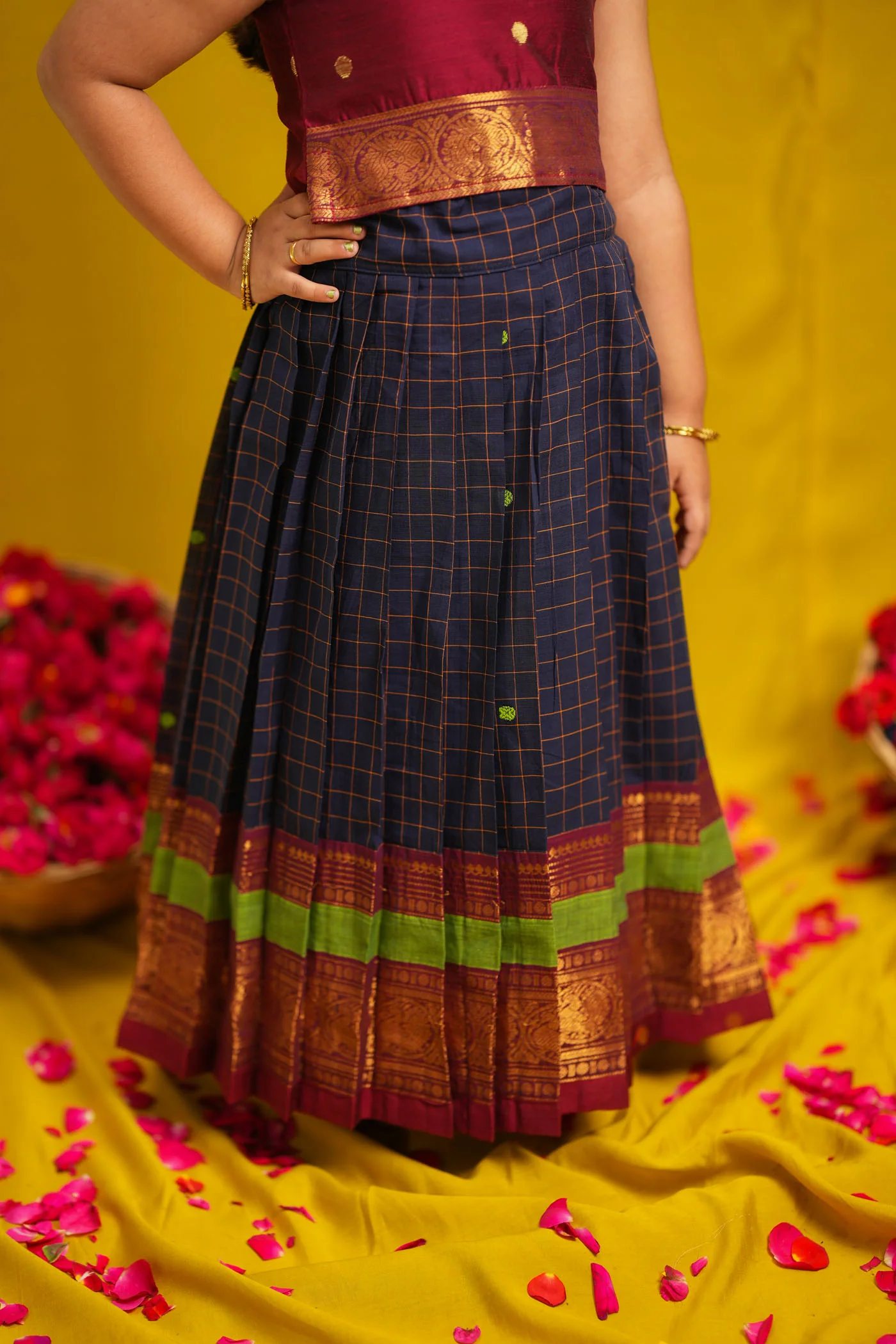 Sana Navy Blue with Maroon Lehenga Mini - Image 6
