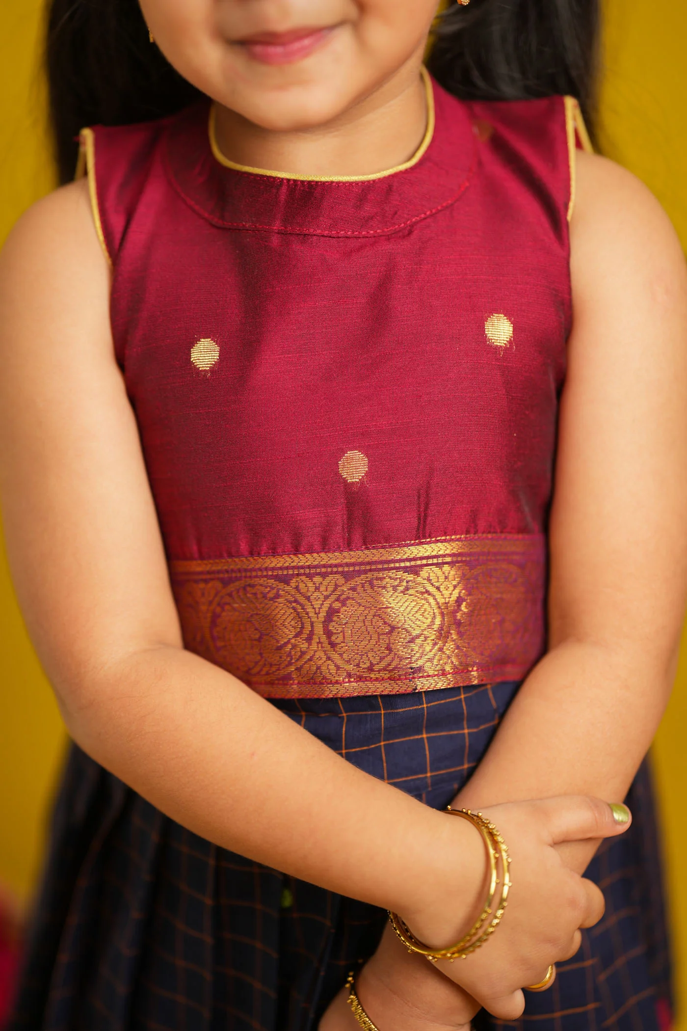 Sana Navy Blue with Maroon Lehenga Mini - Image 7