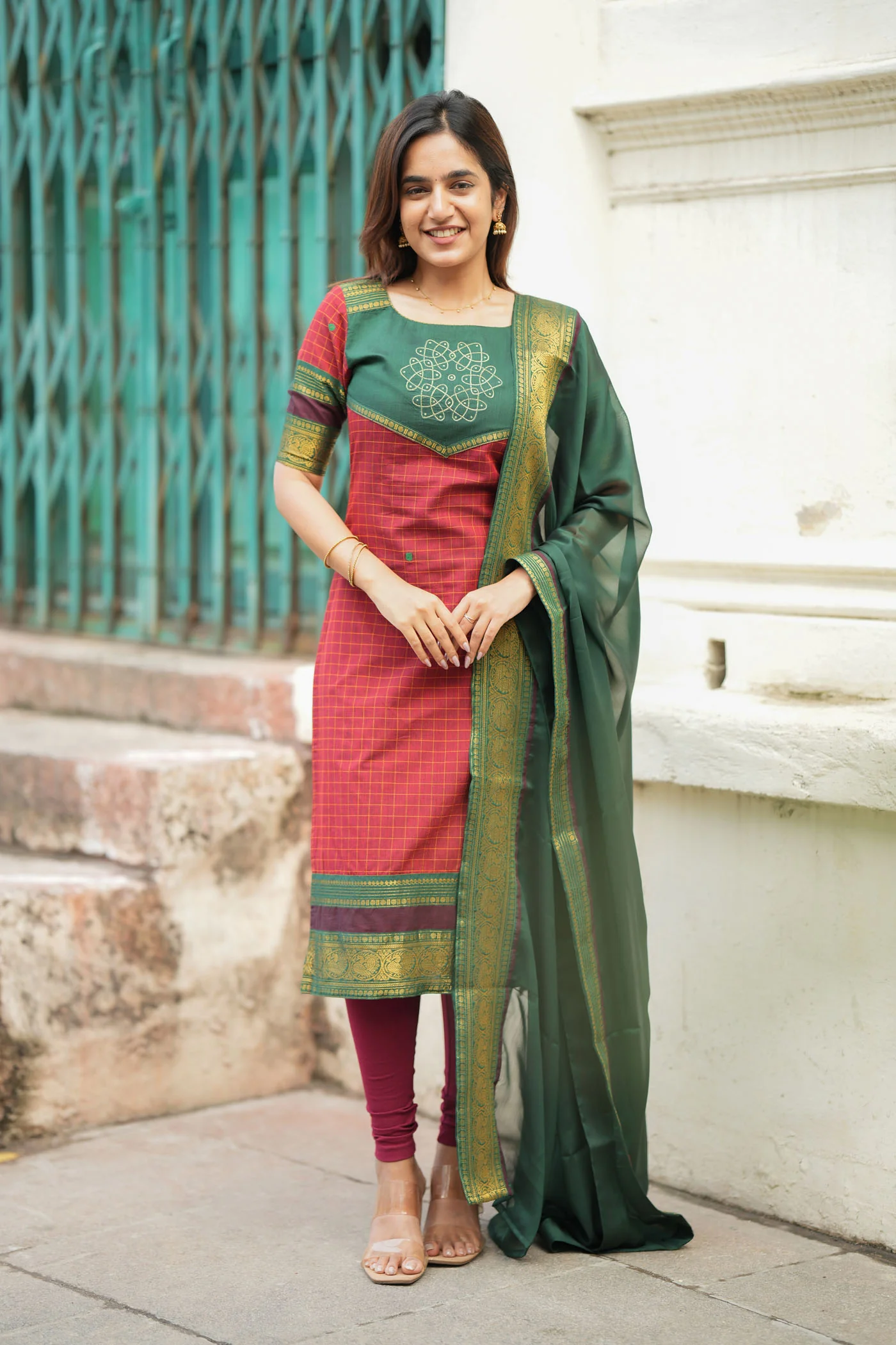 Sana Red Checks Kurti Set (Set of 2 )