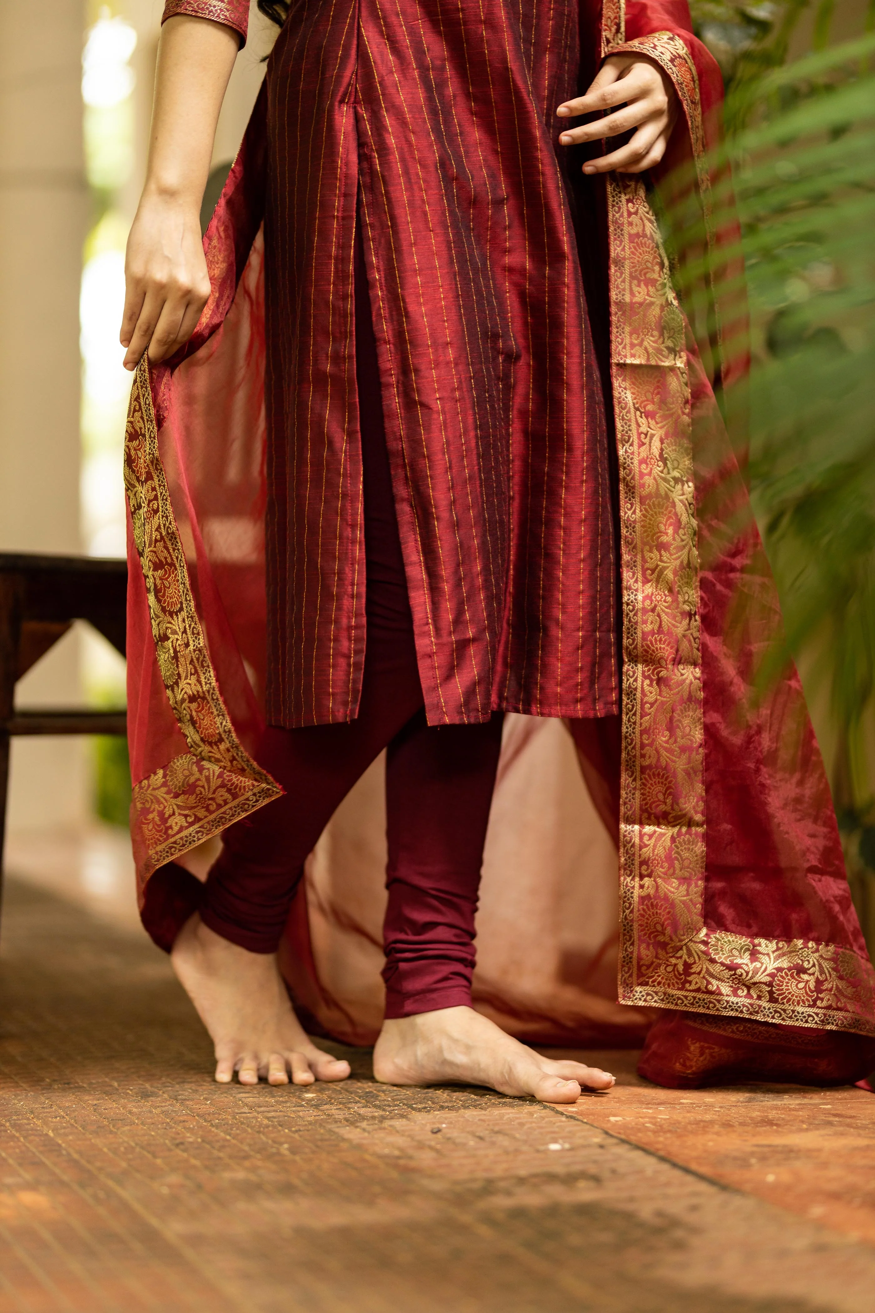 Sangamithrai Maroon - Unstitched Set - Image 4