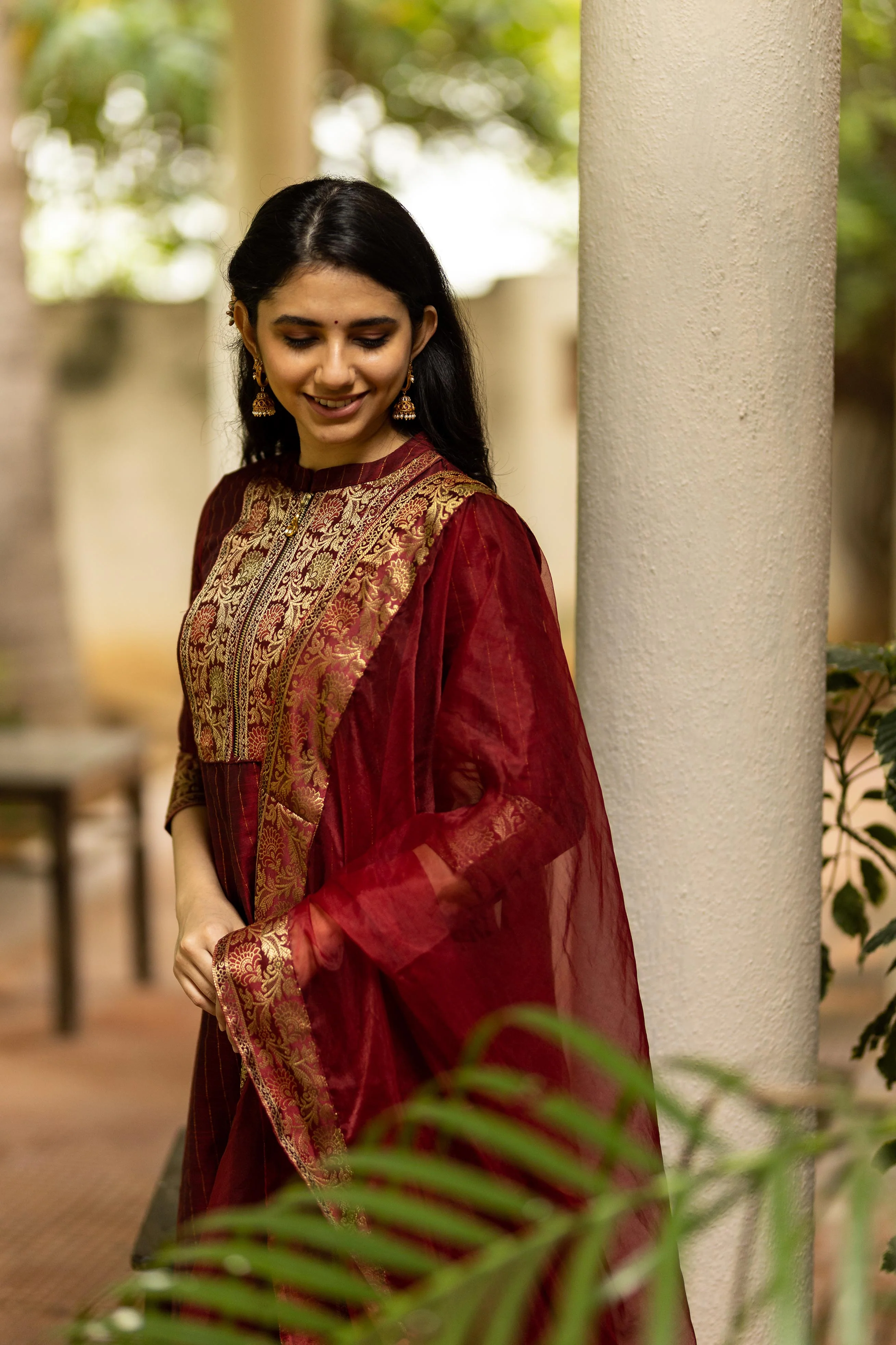 Sangamithrai Maroon - Unstitched Set - Image 6
