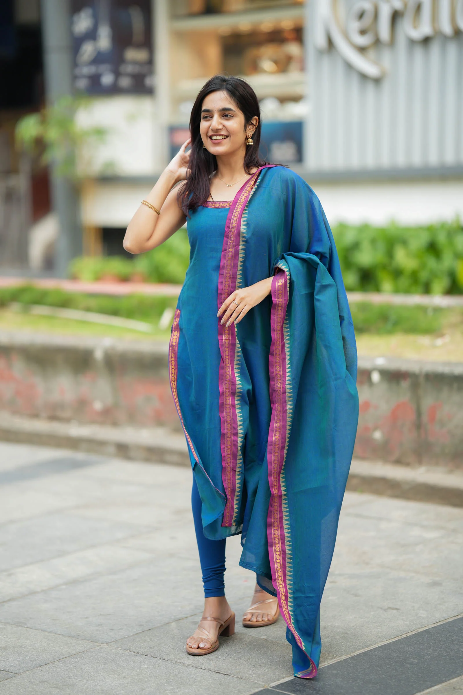 Shraddha Teal Handloom Kurti Set (Set of 2) - Image 2