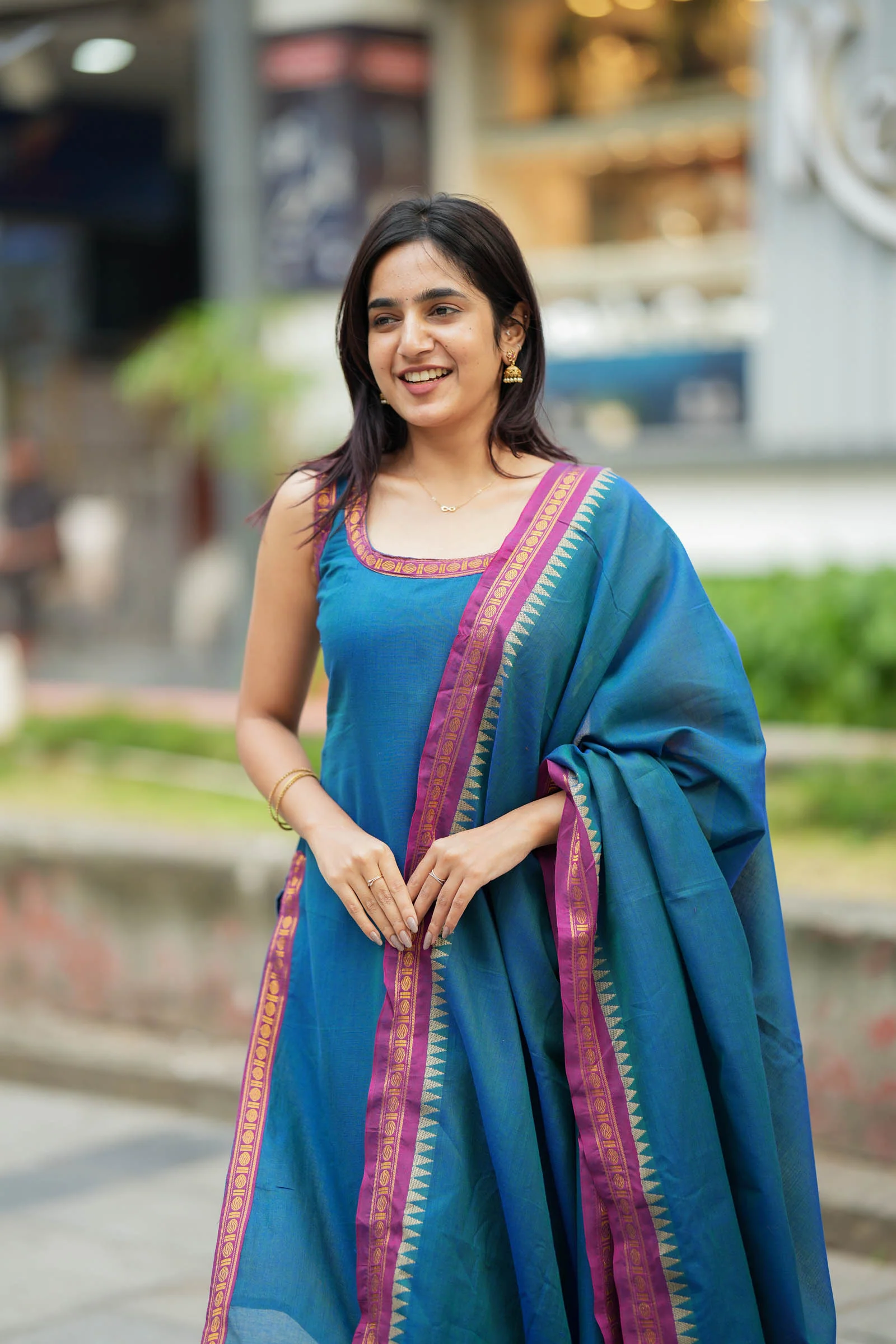 Shraddha Teal Handloom Kurti Set (Set of 2) - Image 3