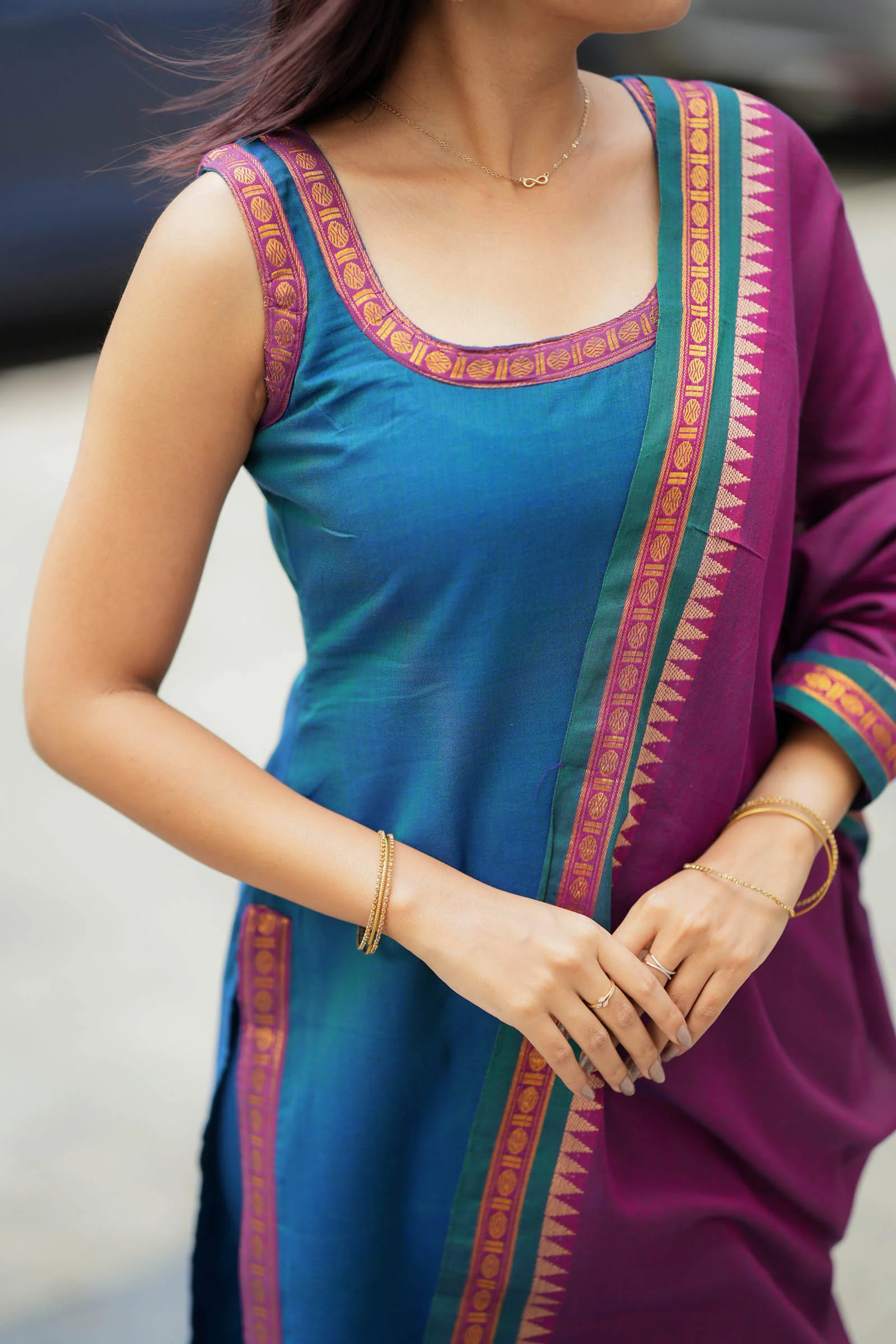 Shraddha Teal with Magenta Kurti Set (Set of 2) - Image 6