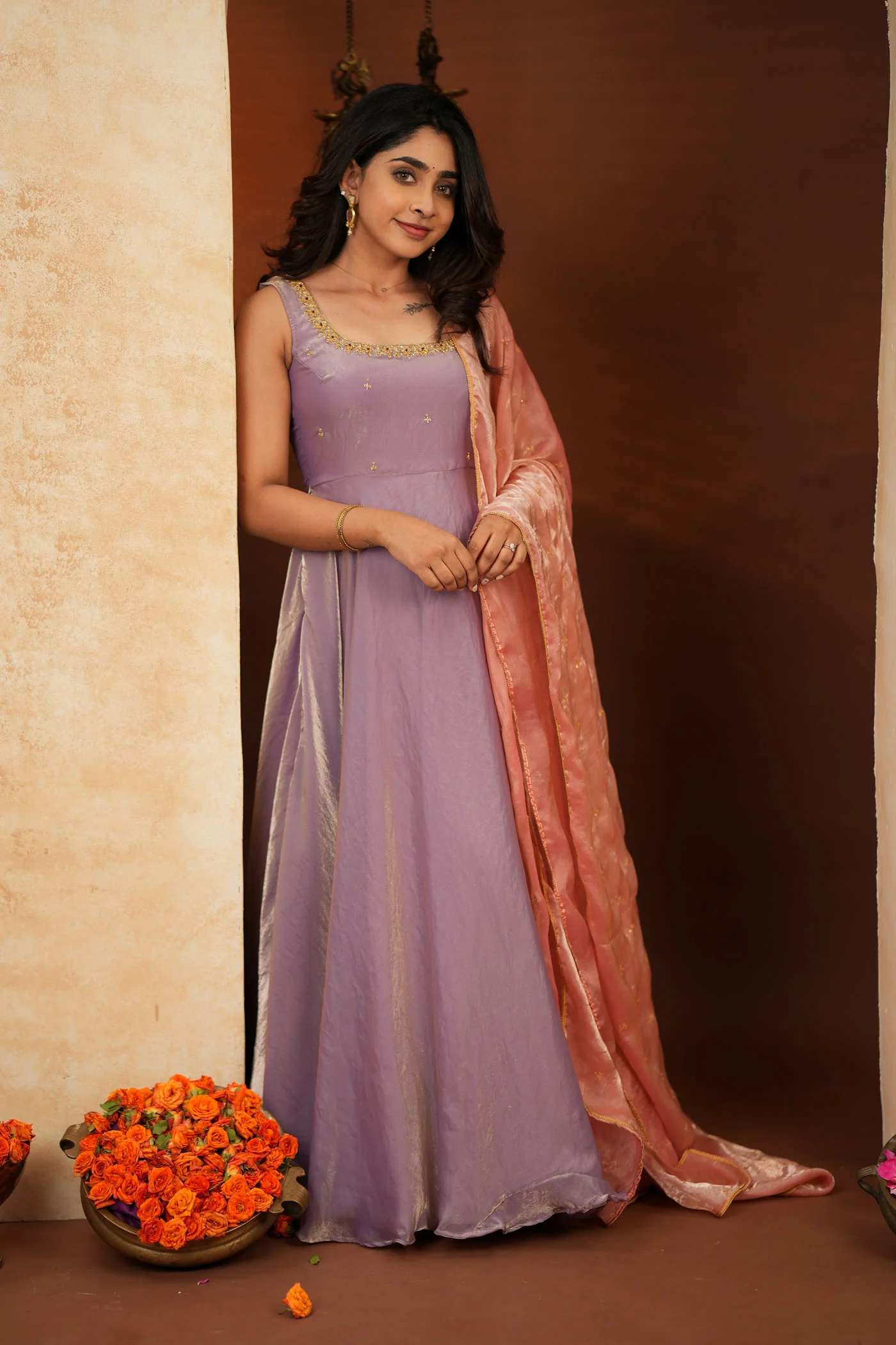Shrishti Lilac Sleeveless Maxi Dress (Set of 2) - Image 3