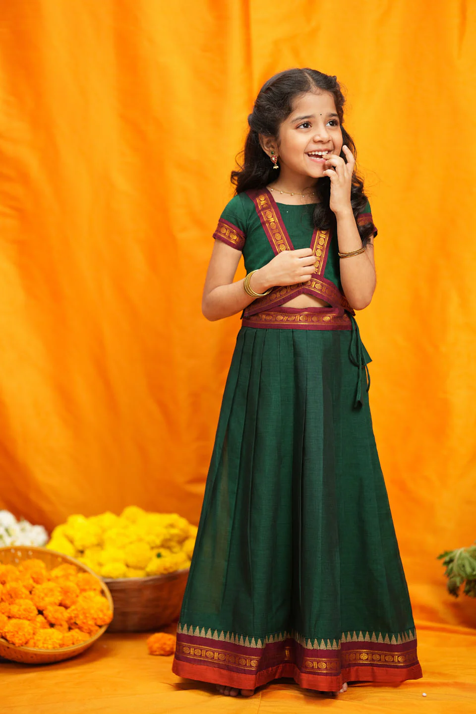 Sreeja Green Handwoven Lehenga Mini - Image 4