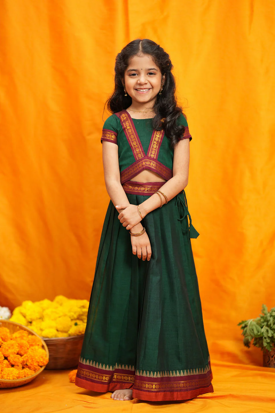 Sreeja Green Handwoven Lehenga Mini - Image 5