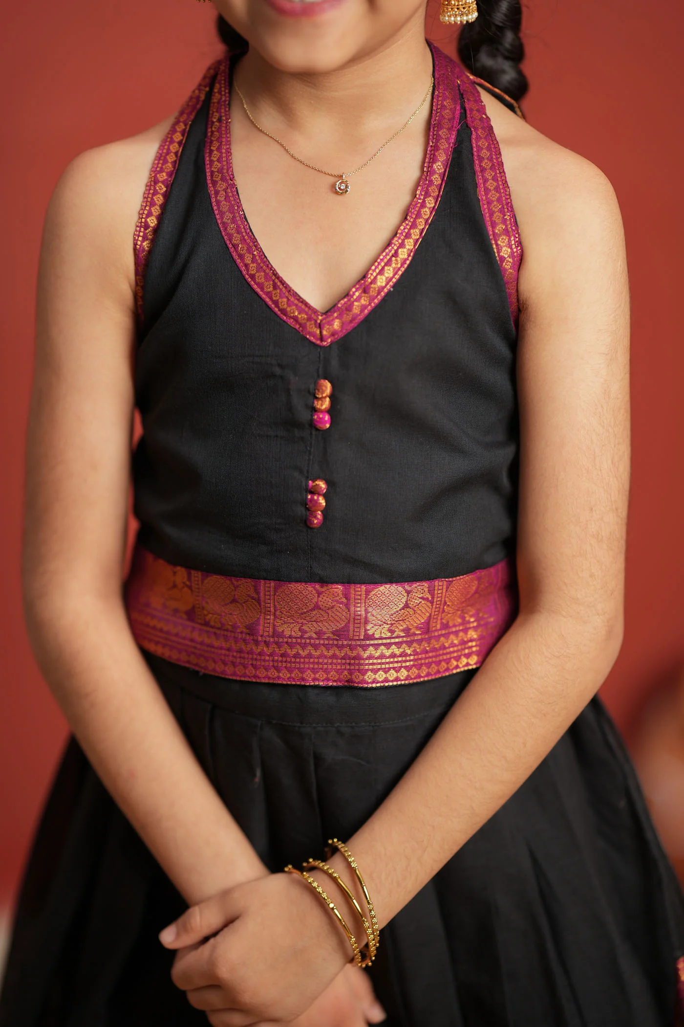 Tamizh Black Lehenga Mini (Set of 2) - Image 10