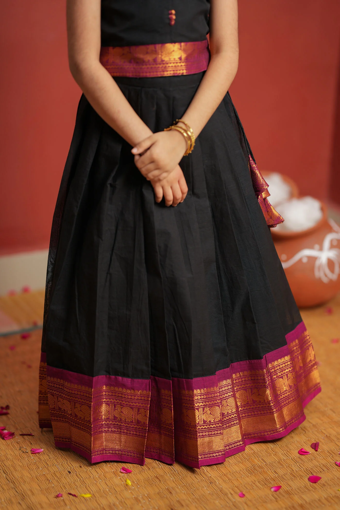 Tamizh Black Lehenga Mini (Set of 2) - Image 11