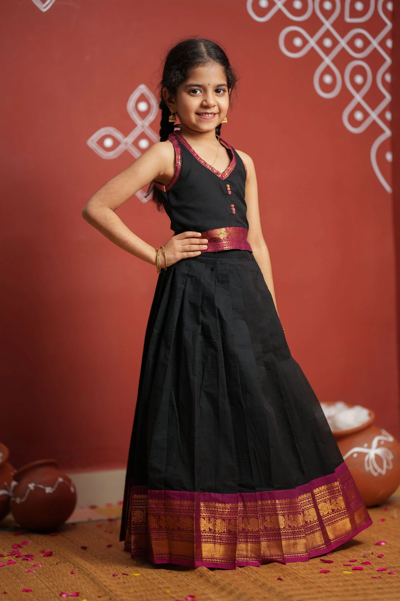 Tamizh Black Lehenga Mini (Set of 2) - Image 2