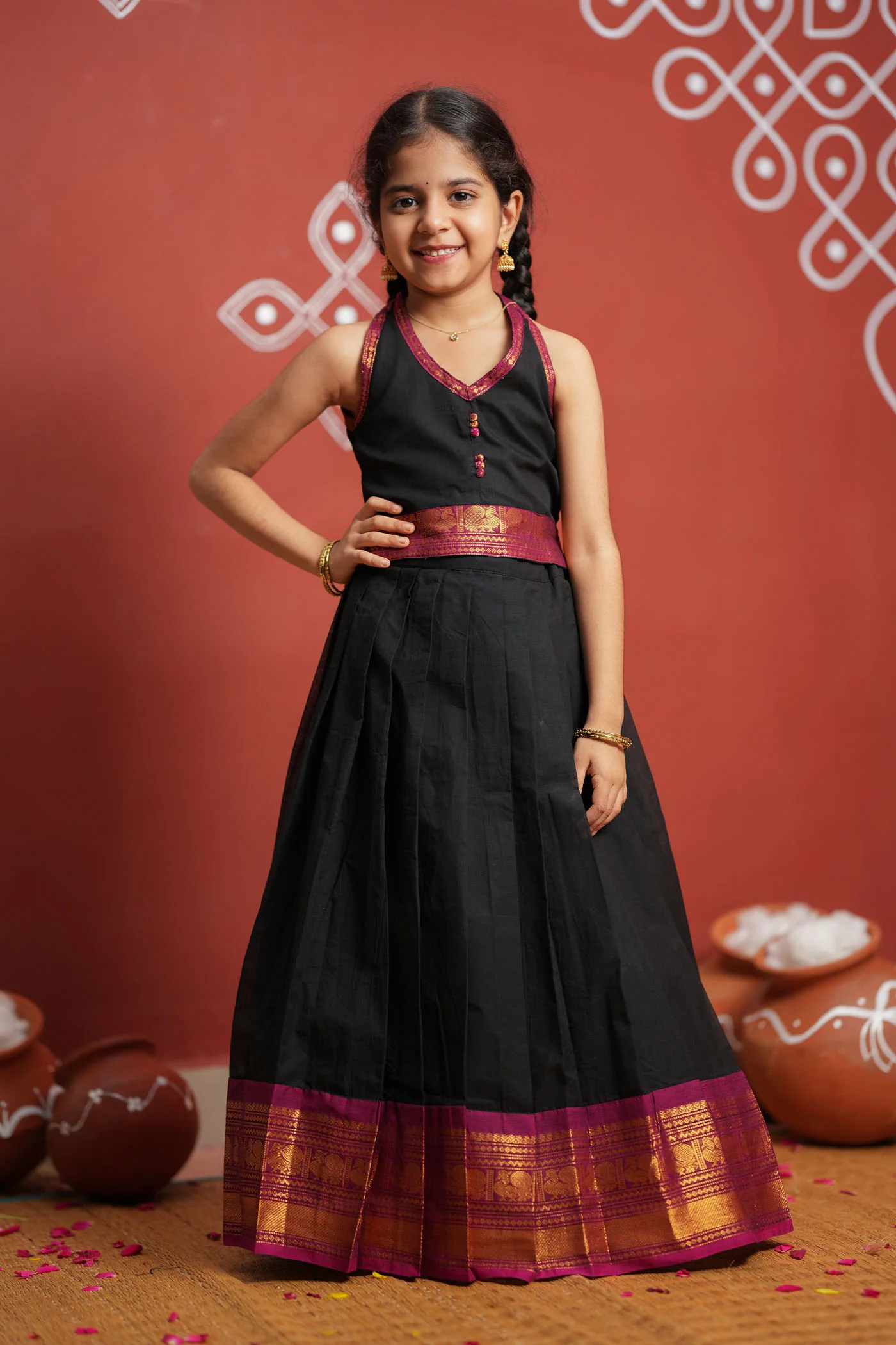 Tamizh Black Lehenga Mini (Set of 2) - Image 3