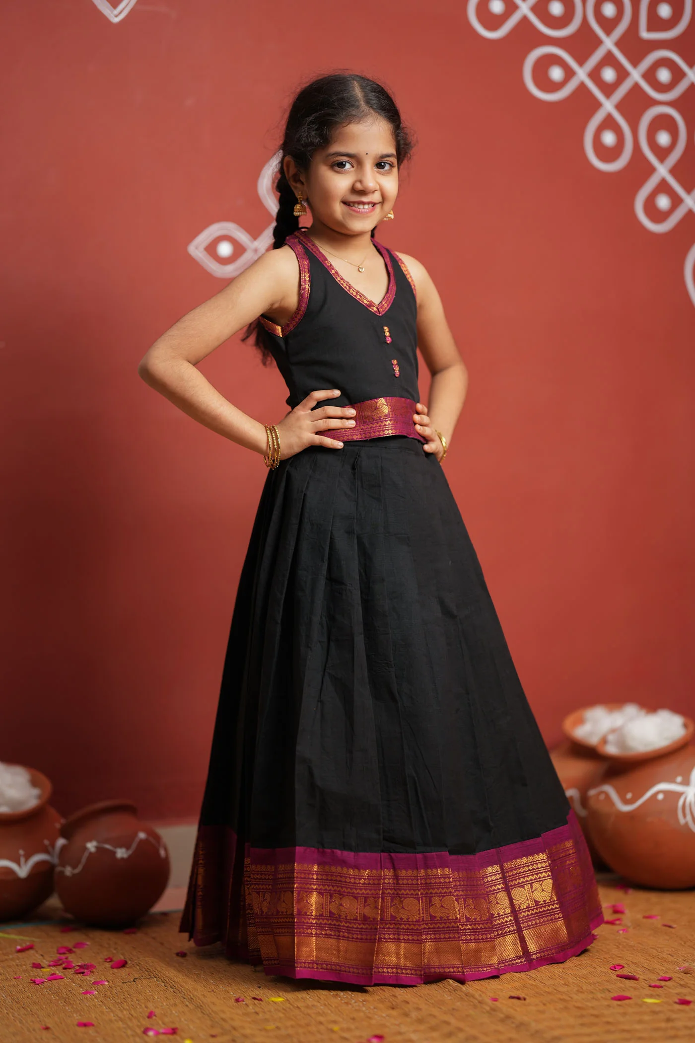 Tamizh Black Lehenga Mini (Set of 2) - Image 4