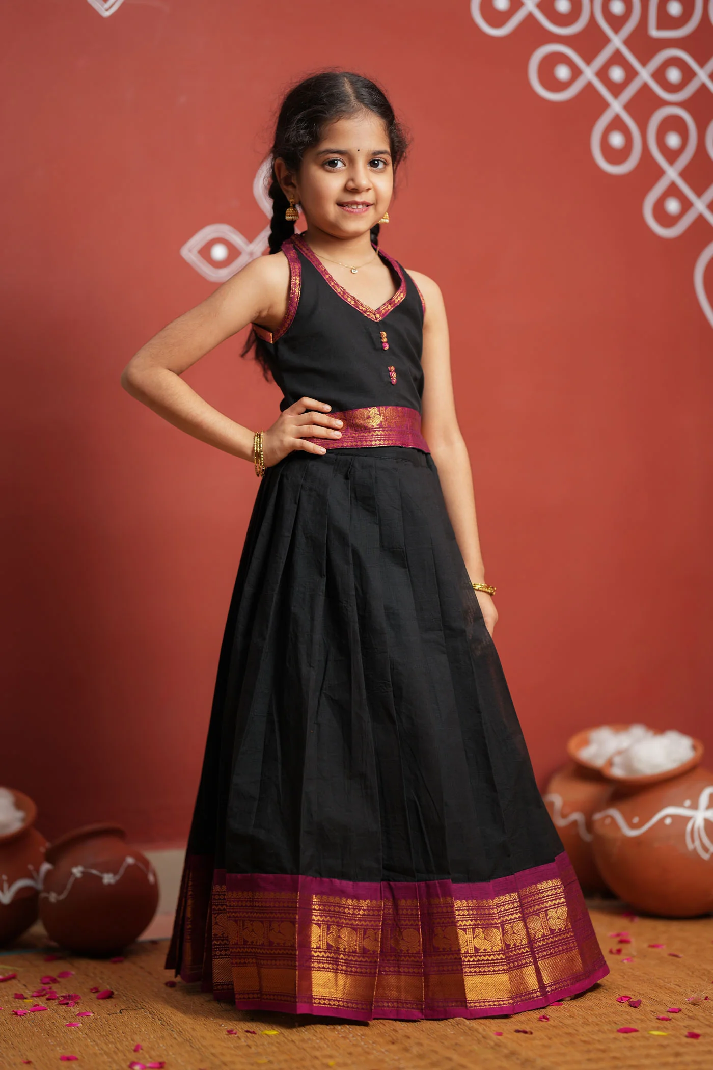 Tamizh Black Lehenga Mini (Set of 2) - Image 5