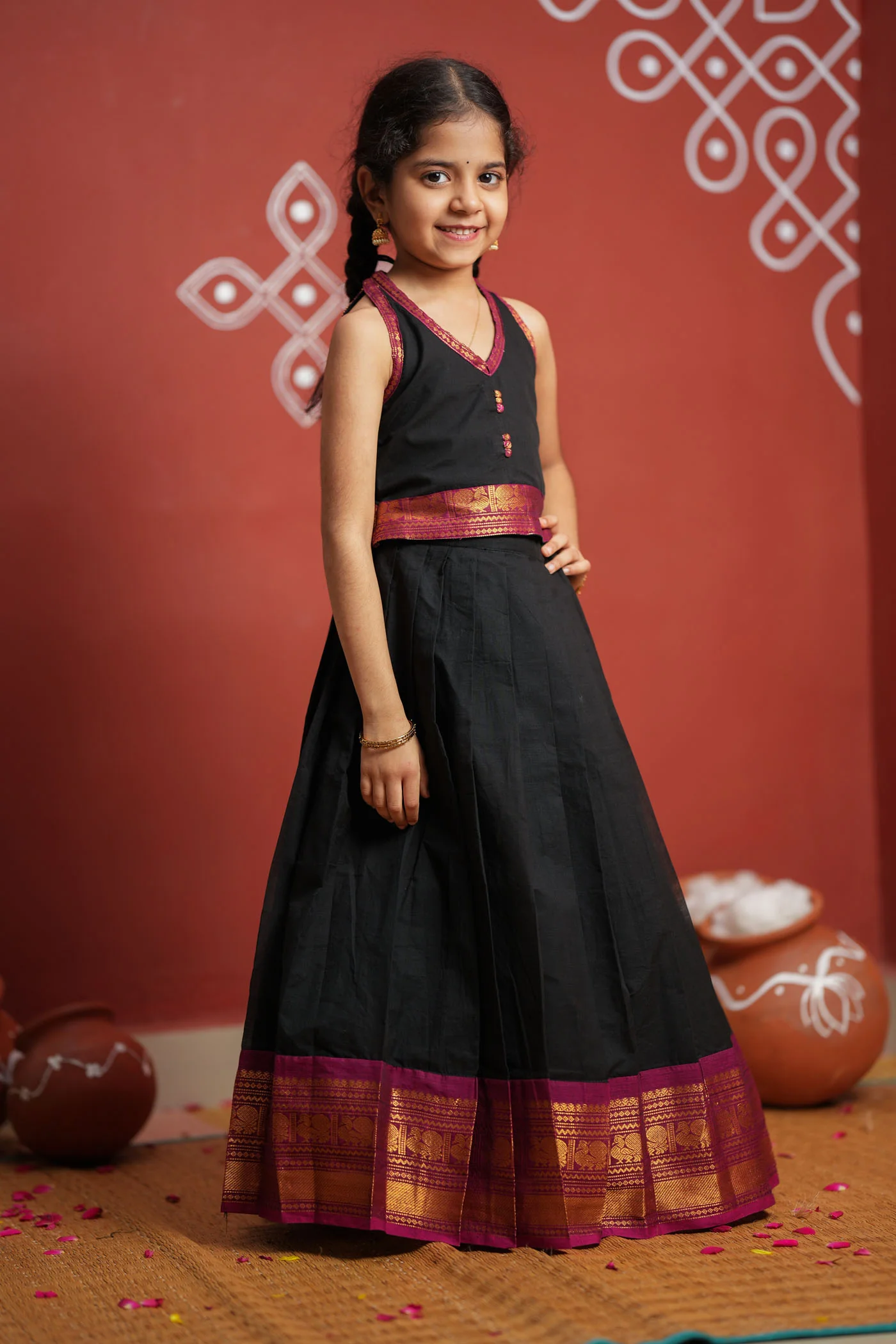 Tamizh Black Lehenga Mini (Set of 2) - Image 6